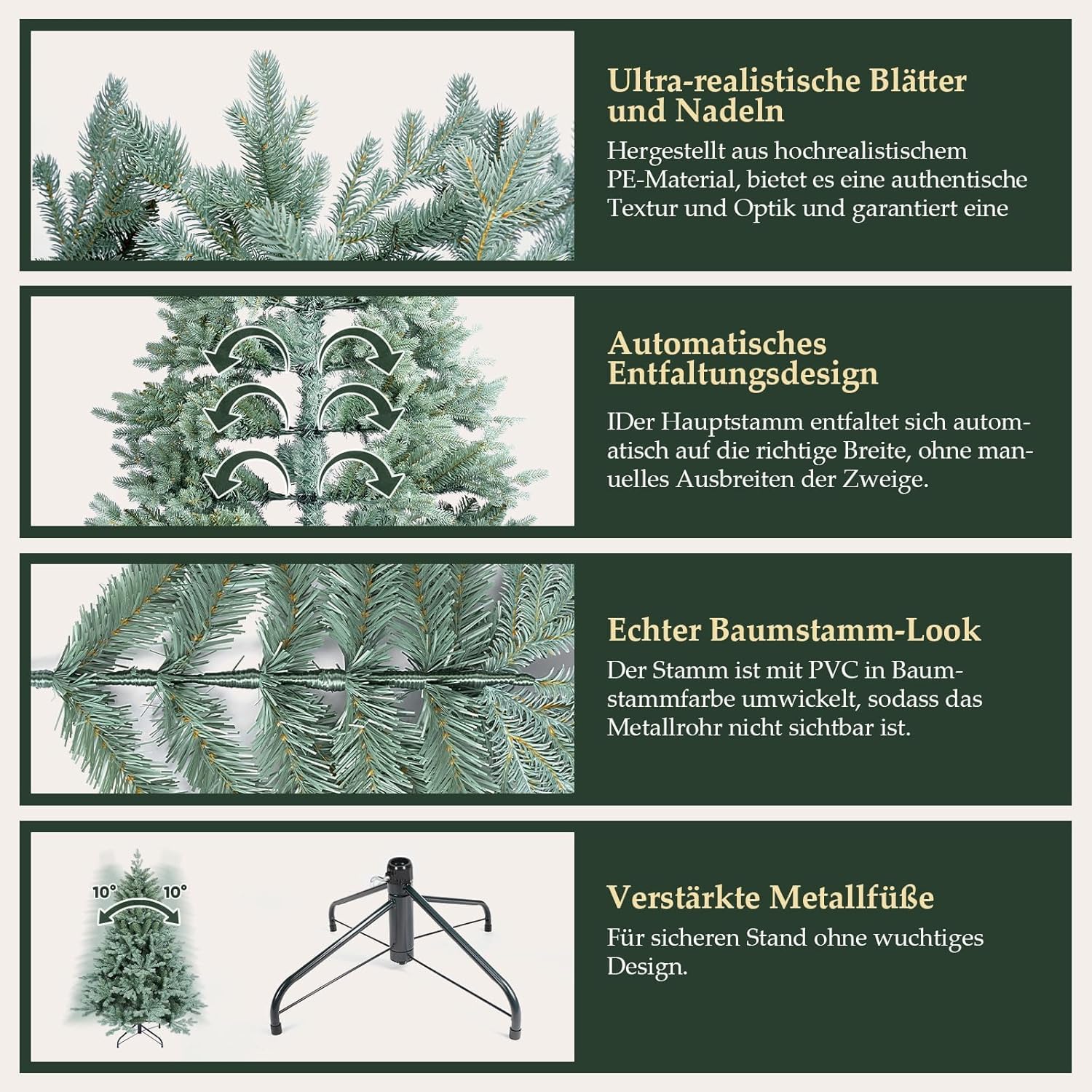 SALCAR 210 cm Künstlicher Weihnachtsbaum aus 80% PE, Natürliche Blaugrau Tanne, Christbaum mit Schnellaufbau-Klappsystem und Metallständer
