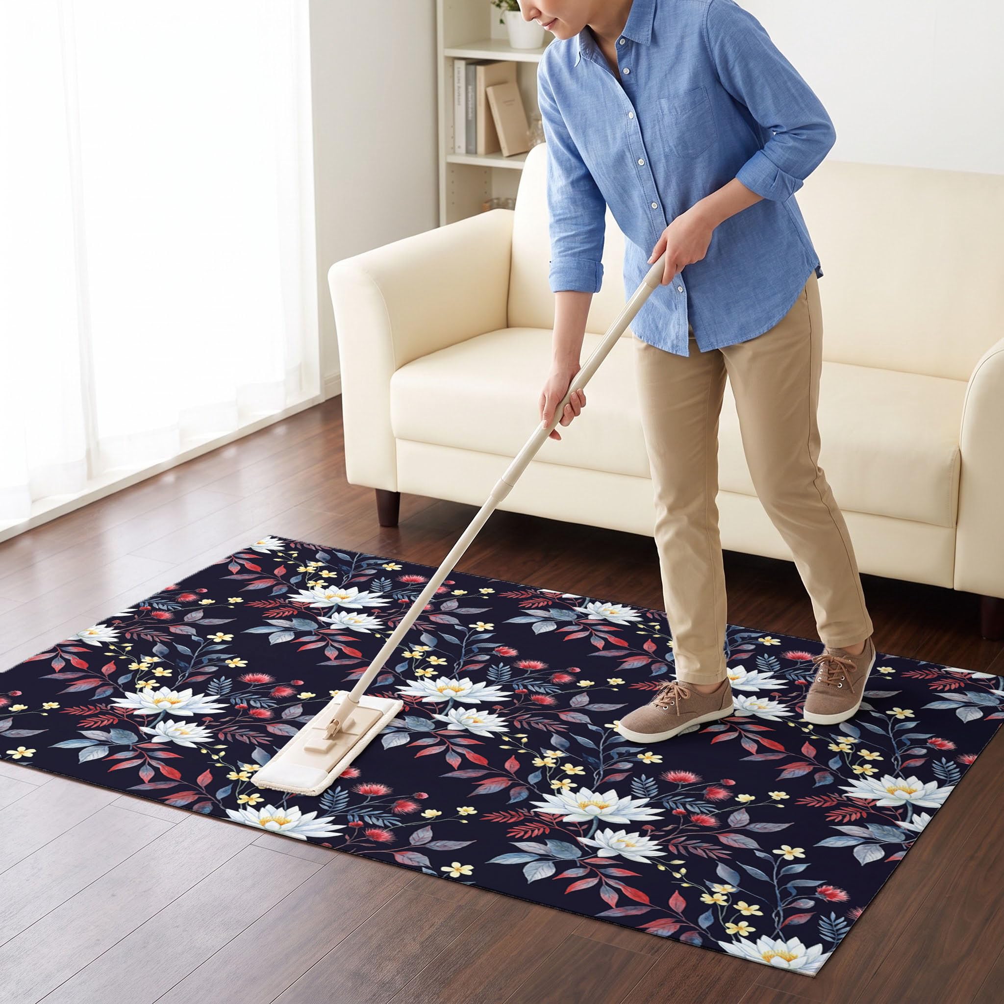 Bleu Foncé Fleurs Aquarellespaillasson Durable Et Antidérapant Retient L’Eau Et Les Saletés Facile À Nettoyerpaillasson Interieur80X120 Cm Tapis D'Entrée Antidérapant