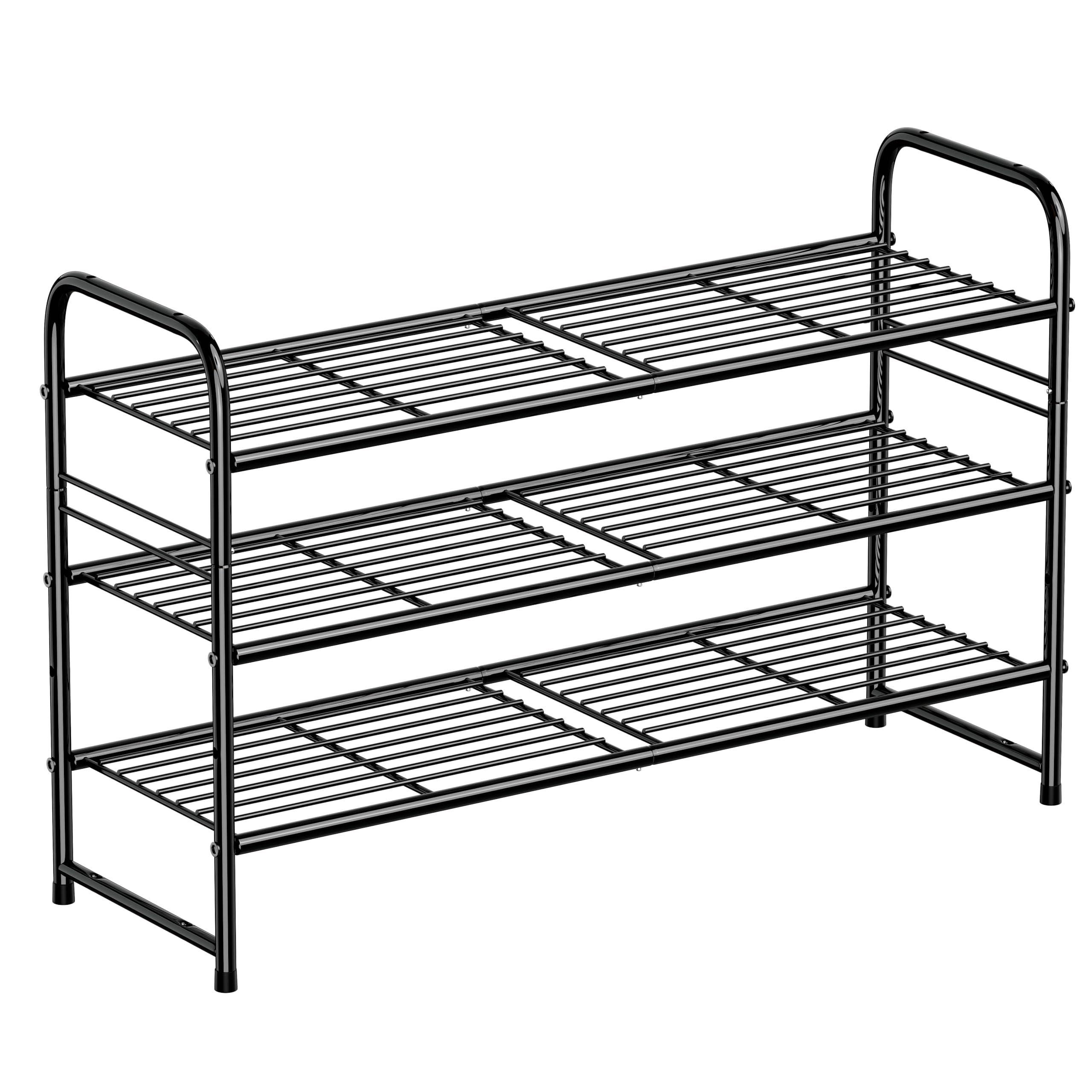 SUFAUY 3-Tier 33" Wide Shoe Rack, Closet Metal Shoe Rack Organizer Heavy Duty, Stackable, Black