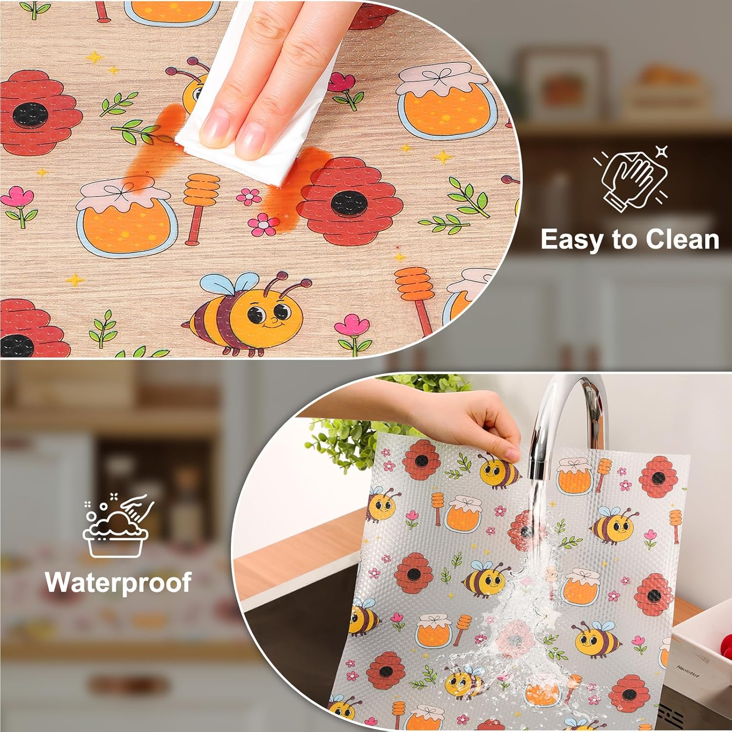 Cooyes Shelf Liner – Non-Slip Cabinet & Drawer Liner for Kitchen – Non-Adhesive Waterproof Shelf Paper with Modern Pattern – Durable EVA Cabinet Mat – Easy to Cut (Buff,11.8" W x 236" L)