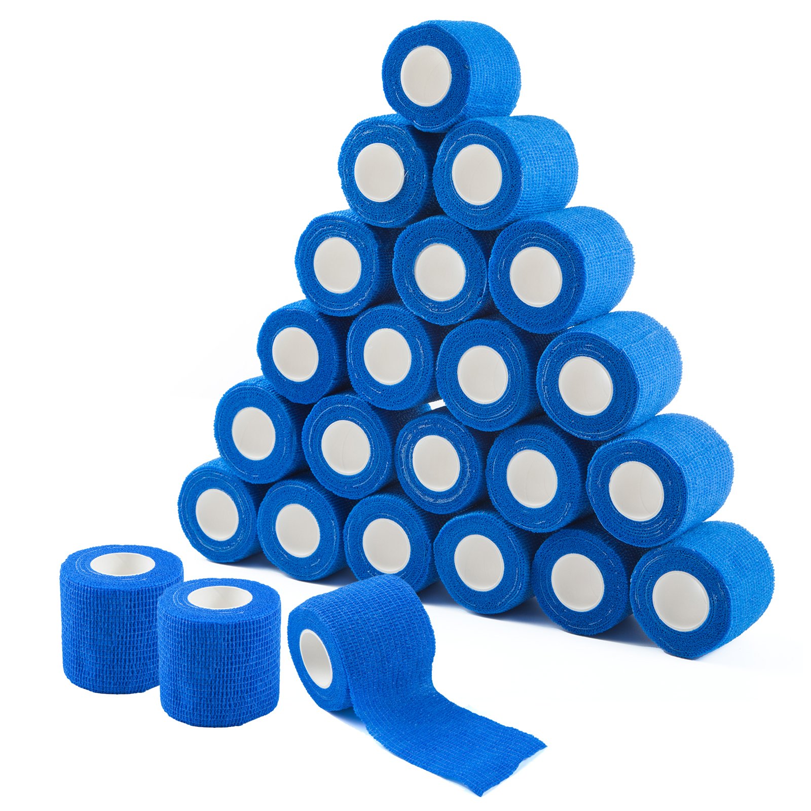 24 STK 5cm X 4,5m Haftbandage Cohesive Bandage Selbsthaftende Verband Fingerpflaster Wundverband Fixierverband Tierverband Hand Reißen Wasserfest Elastische Binde Für Menschen Haustiere (Blau)
