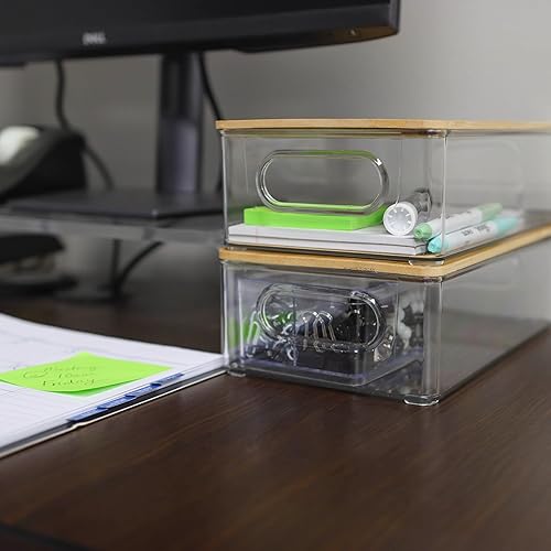 Miniatura 7 de 7Penn Contenedores de almacenamiento apilables con tapas, paquete de 2 recipientes de almacenamiento con tapa de bambú para organización del hogar,