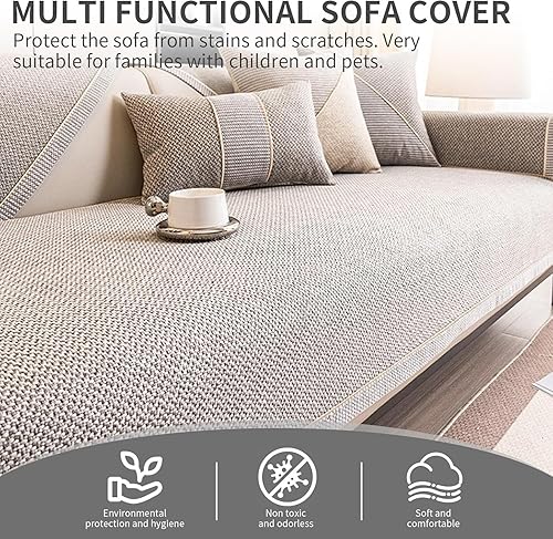 Miniatura 7 de Funda de sofá de estilo vintage con agarre antideslizante, mezcla tejida de algodón y lino, multiusos para sofássillones, lavable a máquina, tamaño