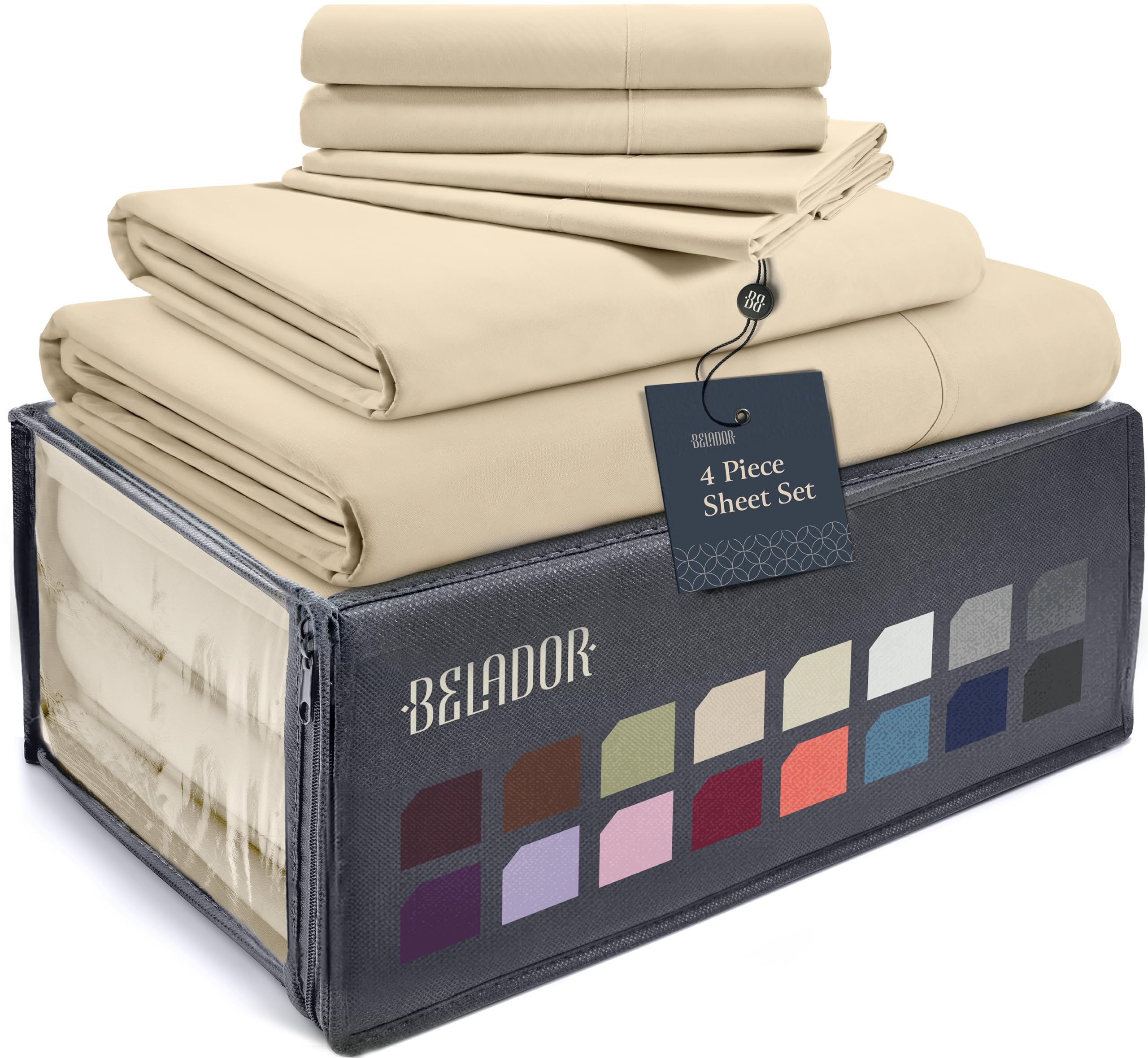 BELADOR Silky Soft Twin Sheet Set - Luxury 4 Piece Bed Sheets for Twin Size Bed Secure-Fit Deep