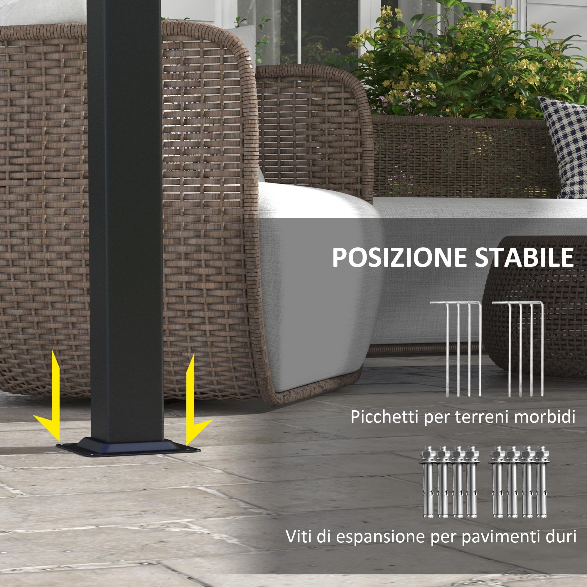 Outsunny Pergola da Giardino 3x3.5 m Acciaio Poliestere Anti UV Grigio Scuro