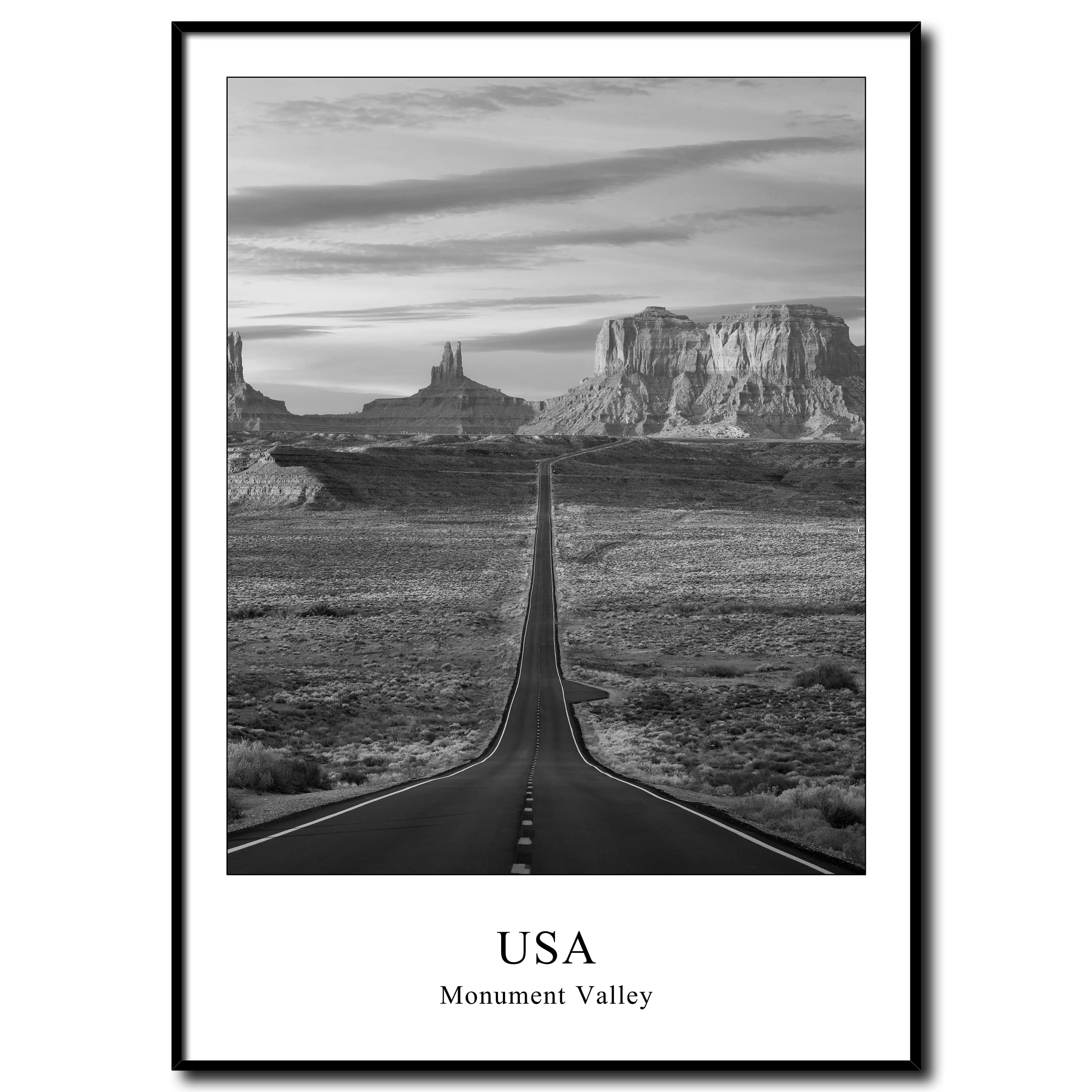 daazoo Wandbild Monument Valley | gerahmtes Bild Rahmenbild | USA Hochebene Utah Arizona Filmkulisse Tafelberg Felstürme Natur | Bild schwarzweiss schwarz weiß mit Rahmen | 50 x 70 cm