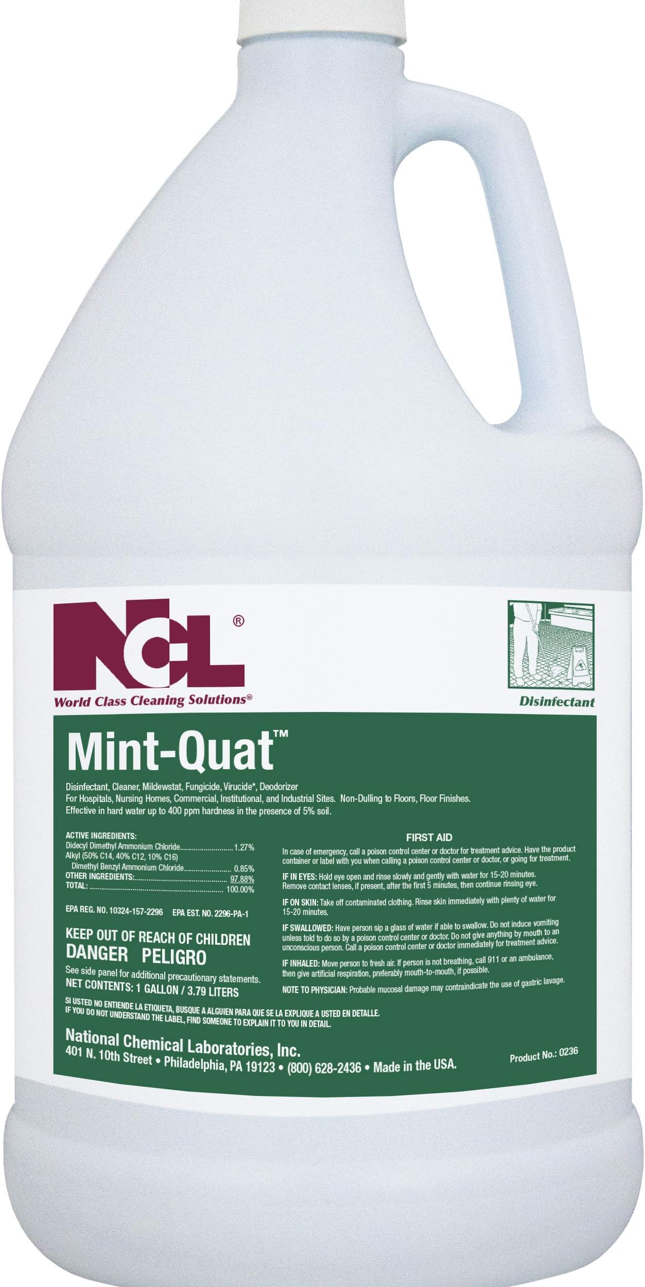 MINT-QUAT Disinfectant Cleaner 4 x 1 Gallon, Makes 128 Gallons of Disinfectant Cleaner. (NCL0236-29)