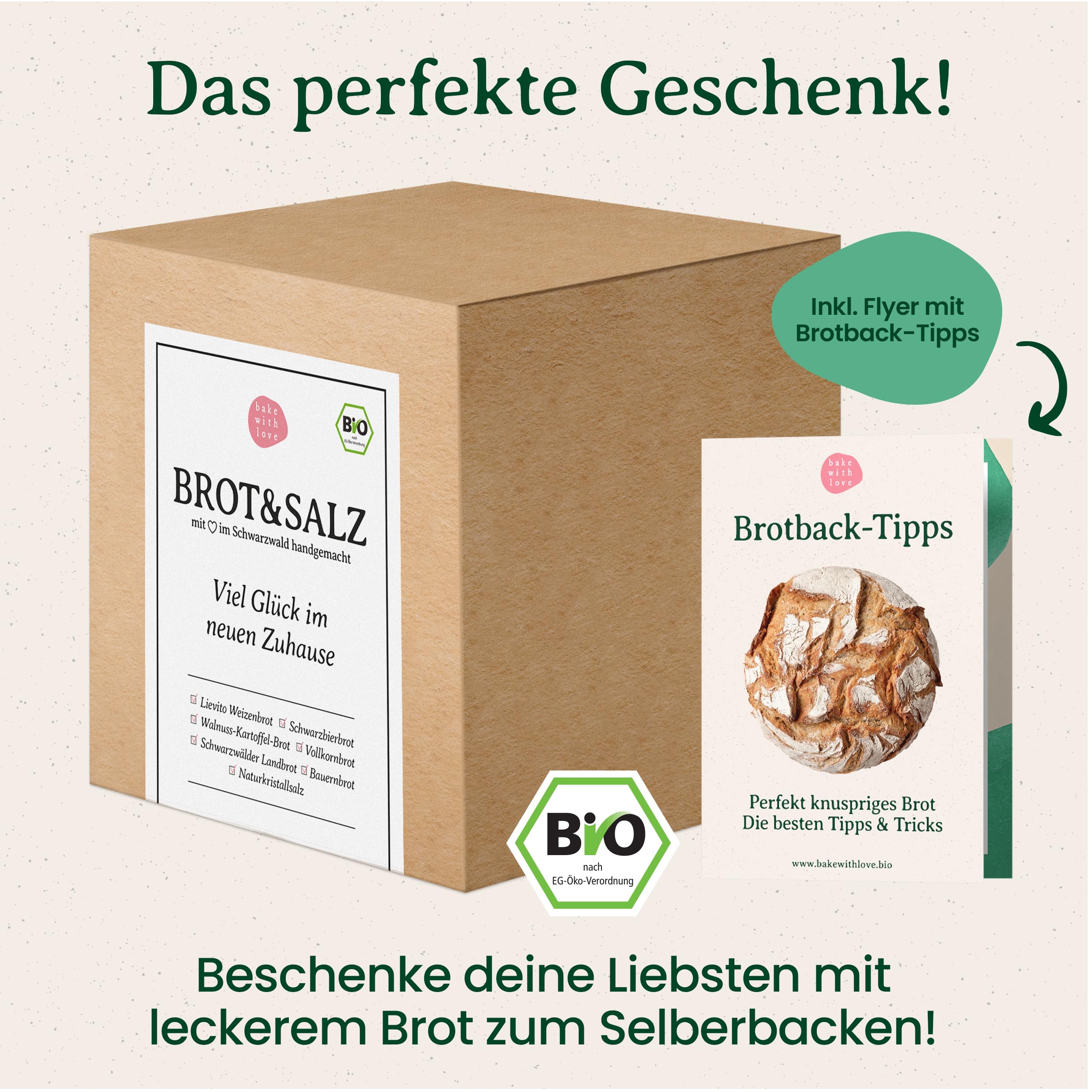 Brot und Salz Geschenk – Geschenkkorb mit 6 Bio Brotbackmischungen – originelle Einzugsgeschenke