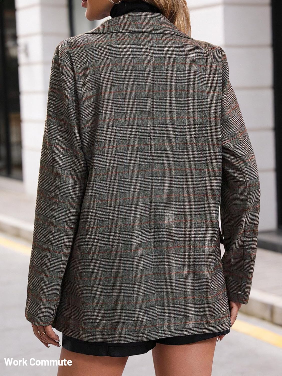 Mina Self Women's 2026 Spring Plaid Houndstooth Blazer Jacket - Fully Lined Button Lapel Casual Work Office Suit with Pockets - Image 5