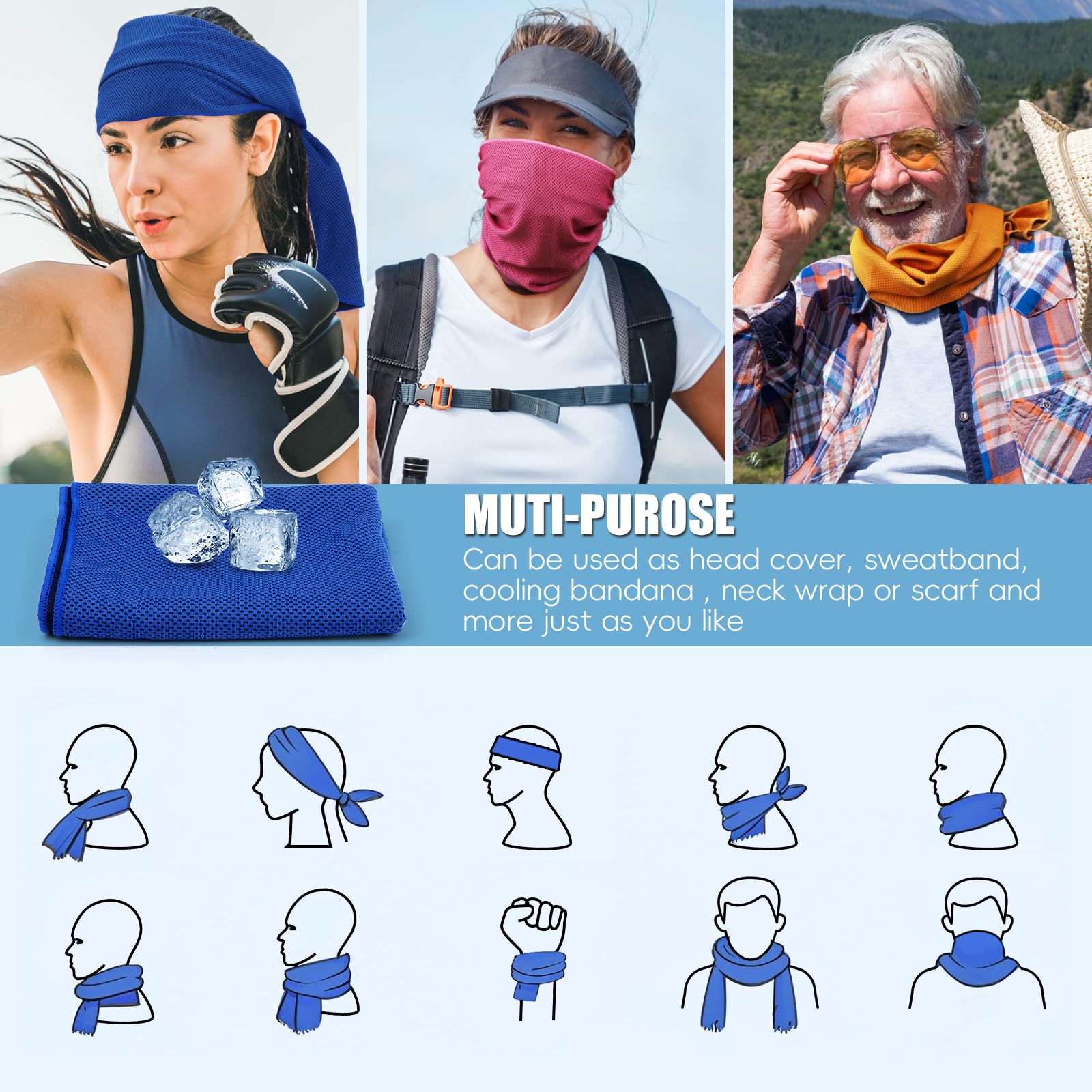 NOOTPLONG Cooling Towels for Neck and Face 6 Pack, 41x13’’ Soft Breathable Sweat Towels, Microfiber Sport Towel for Yoga, Gym, Workout, Running, Golf, Travel, Cooling Neck Wrap for Hot Weather