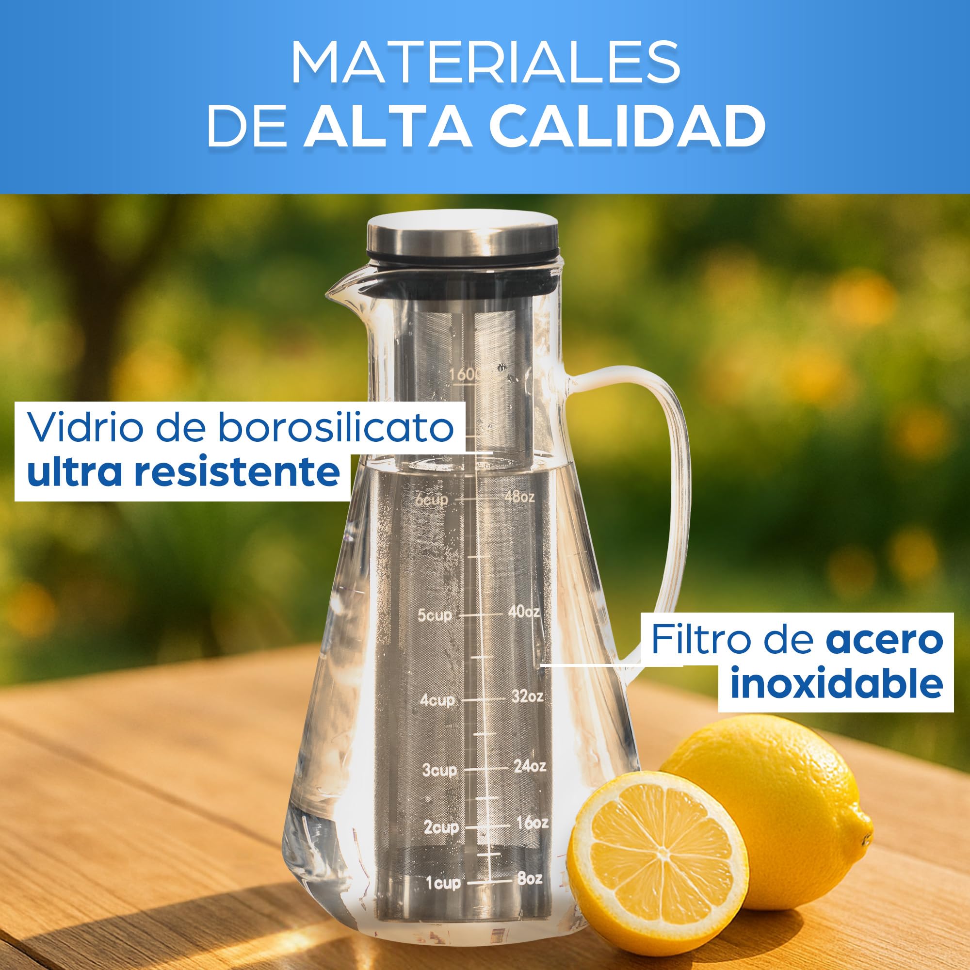 ORINKO® Jarra Cristal con Tapa 1,6L - Jarra de Agua Cristal para Infusiones - Ideal para Té, Limonada y Sangría - Jarra de Vidrio para Nevera - Diseño Elegante y Práctico para el Hogar