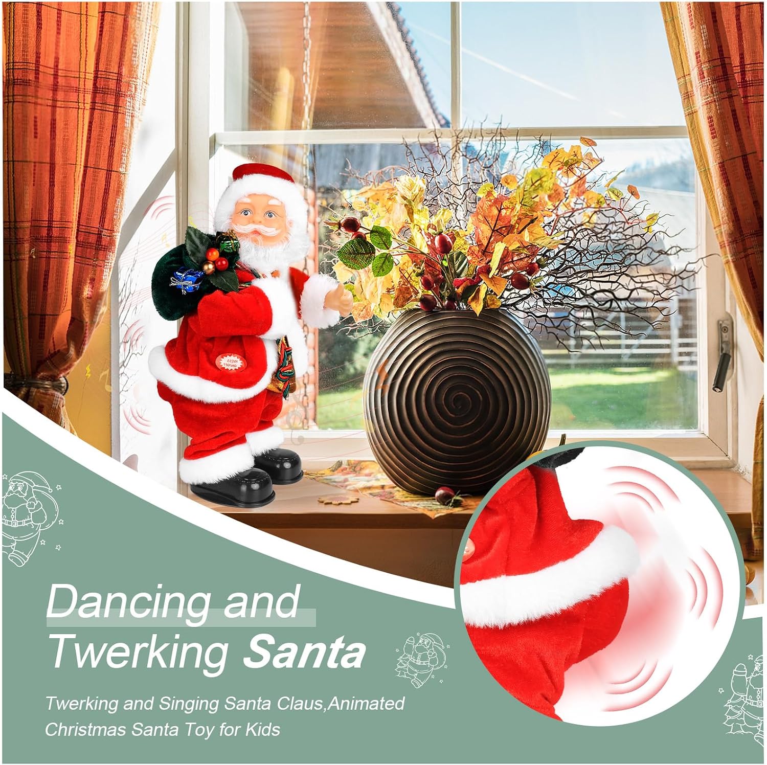 Dancing Santa Claus with Music,Twerking and Singing Santa Claus,Animated Christmas Santa Toy for Kids