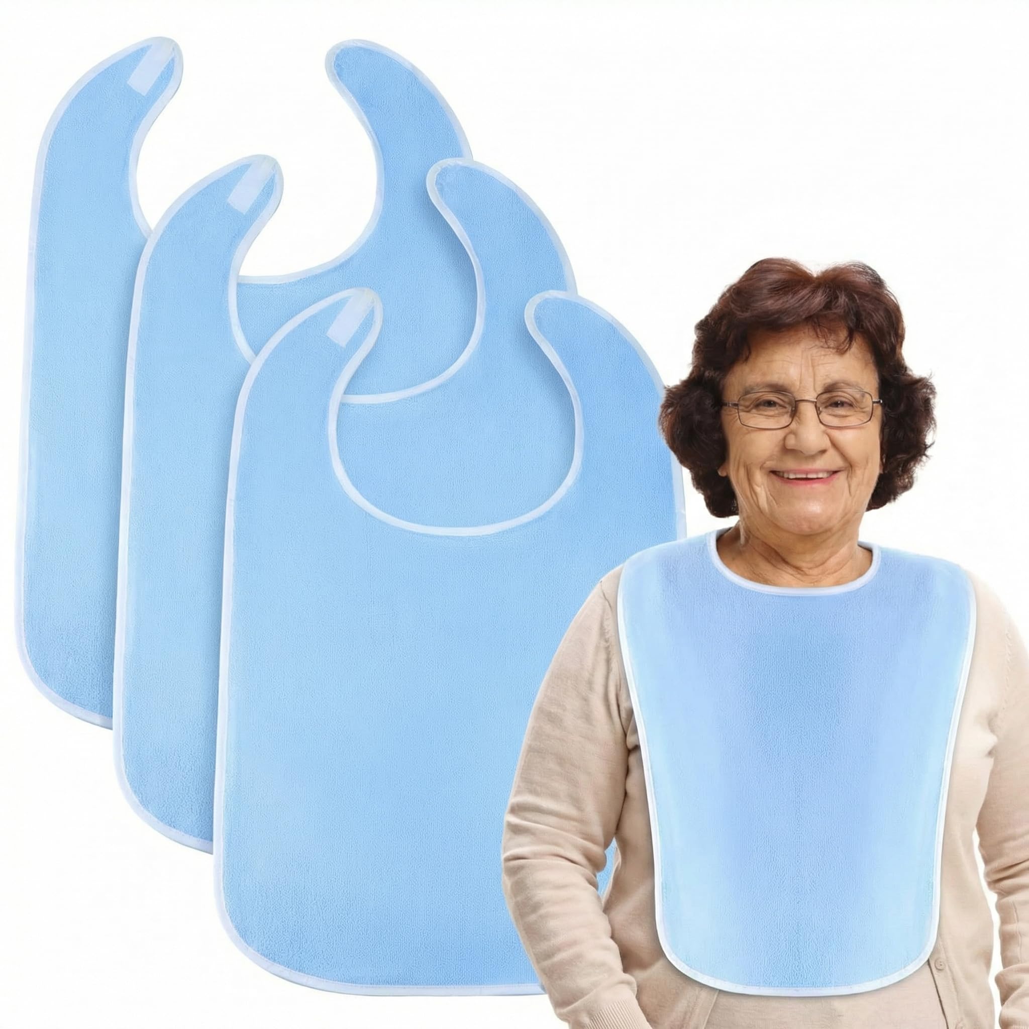 QWORK® 4 śliniaki dla dorosłych, dla dorosłych, regulowane śliniaczki frotte, dla seniorów, osób niepełnosprawnych