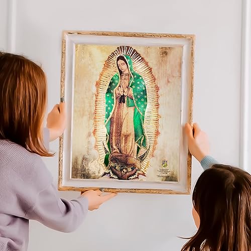 Miniatura 4 de Retrato corporal original de Nuestra Señora de Guadalupe (8 x 10 pulgadas), lámina dorada y verde, arte de pared religioso, impresión laminada, sin