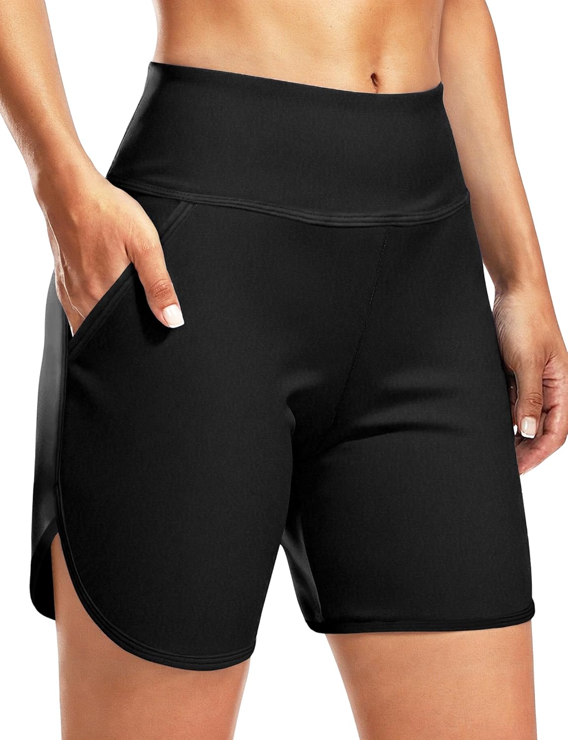 Women's Quick-Dry 5" High-Waisted Swim Board Shorts – Beach Shorts with Liner and Pockets for Swimming