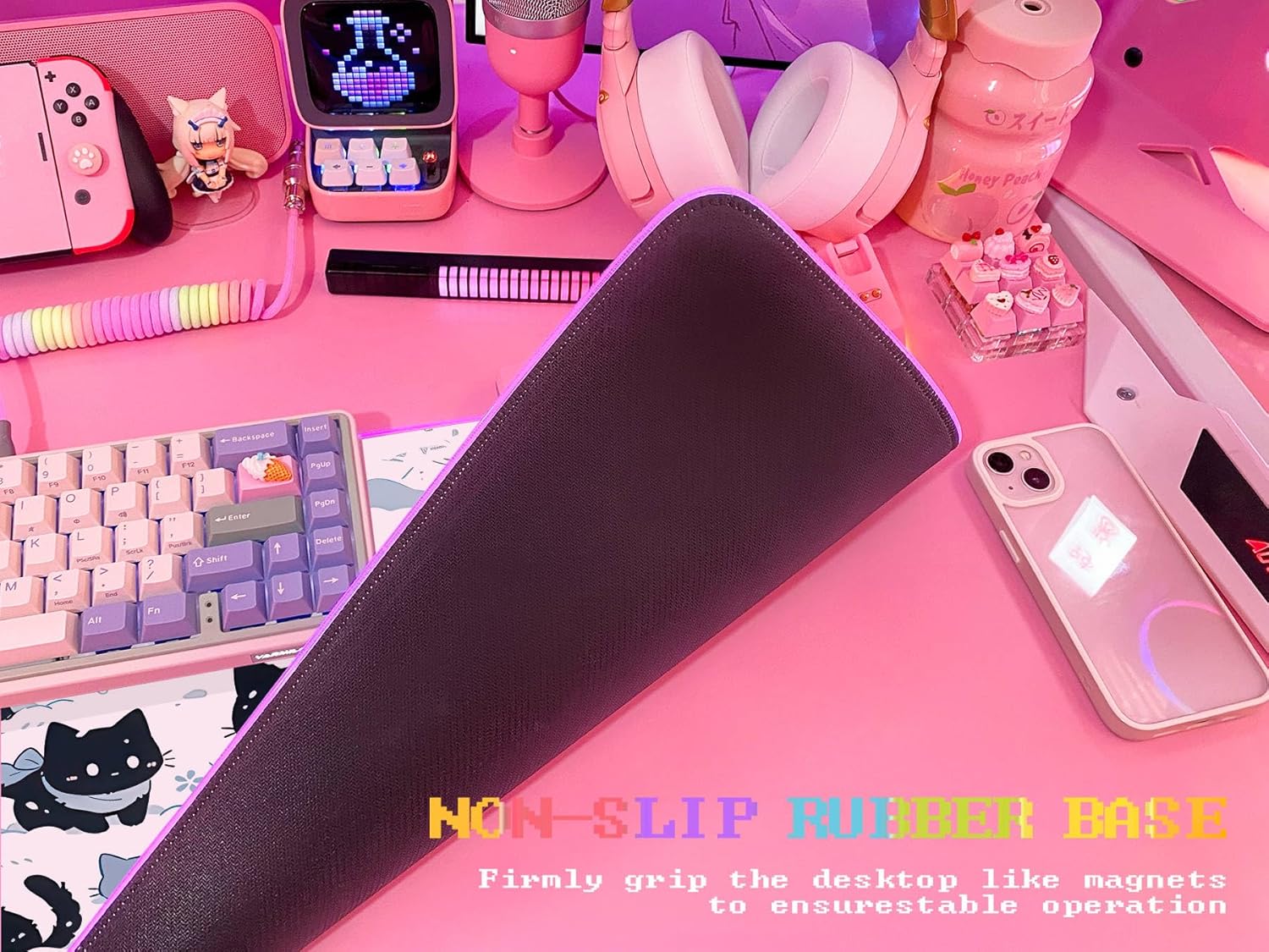 JMIYAV Pink RGB Gaming Mouse Pad 31.5x12 Inch PC XL Large Extended Glowing Led Light Up Desk Pad Non-Slip Rubber Base Computer Cute Mousepad Mat Desk Accessories Gaming Setup 43-114
