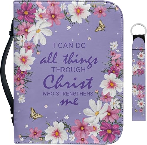 Miniatura 1 de Funda de la Biblia con diseño de flores para mujer, funda pequeña para la Biblia con asa con cremallera y llavero, bolsa protectora de la Biblia,