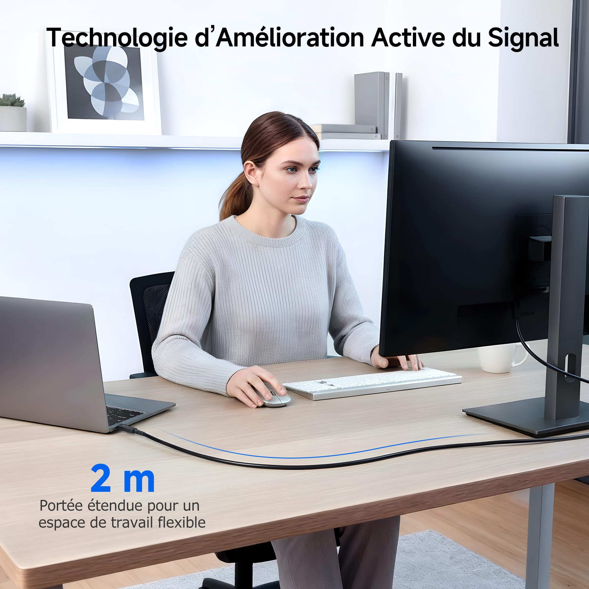 Cable Matters [Certifié Intel Câble Thunderbolt 5 Actif 2 m, 80 Gbit/s (Boost 120 Gbit/s), 240 W USB-C PD 3.1, Vidéo 8K, Compatible Thunderbolt 4/3, USB4 et USB-C