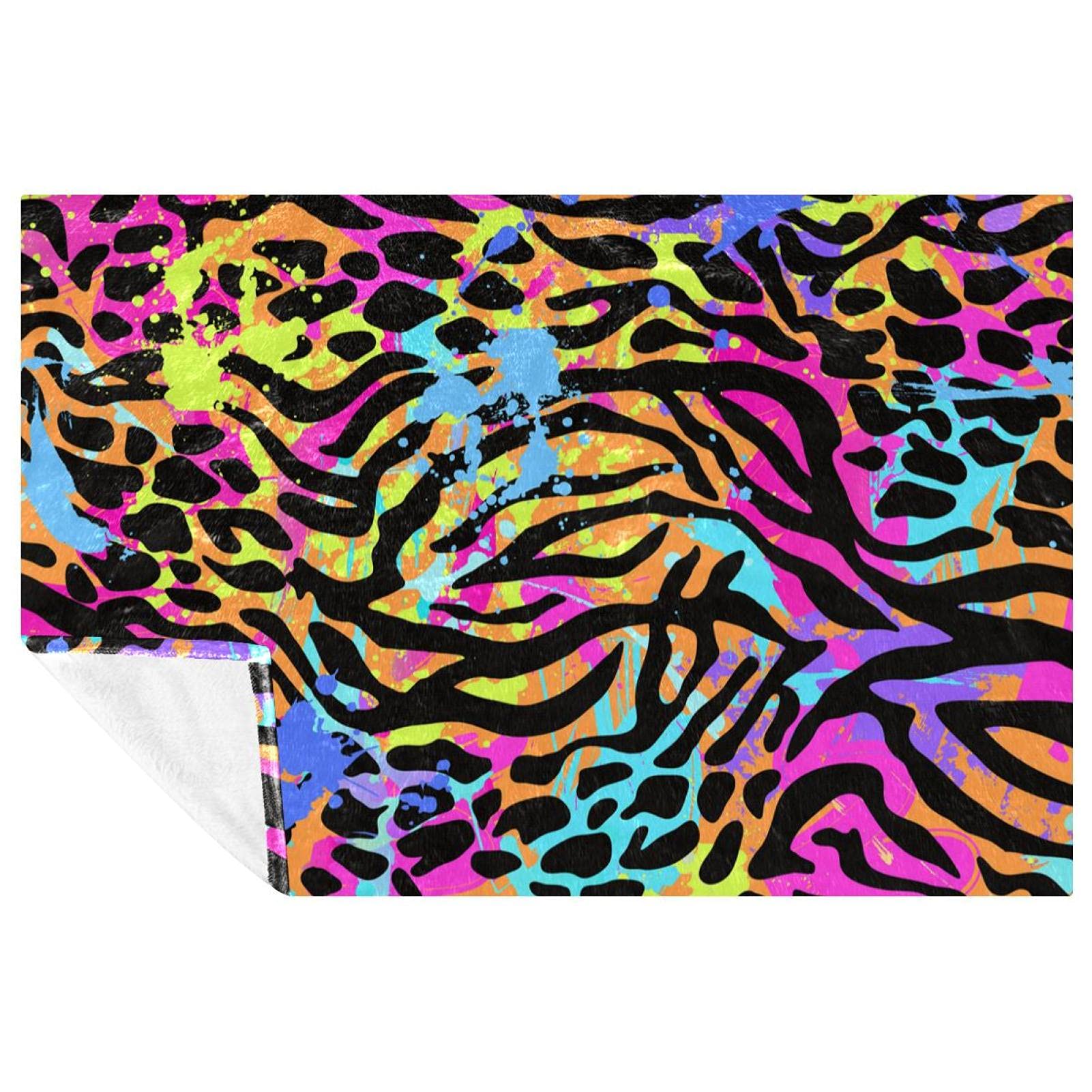 Couverture douce et chaude imprimé animal fluo pour lit et canapé de 150x100 cm