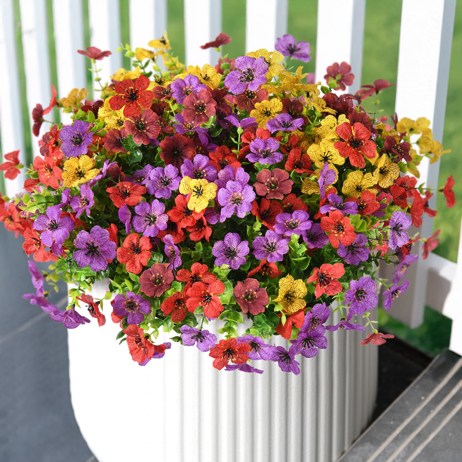 ZFProcess Künstliche Blumen, Kunstpflanzen, Frühlingsdekoration, 12 Bündel, Outdoor-Blume, Kunststoff, buntes Gänseblümchen, UV-beständig, für Sommerdekoration, Veranda, Terrasse, Hof, Garten