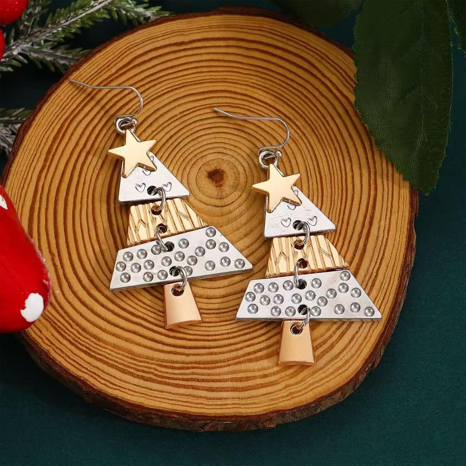 Christmas Tree Dangle Earrings for Women Dainty Splicing Hollow Out Xmas Tree Earring Holiday Christmas Accessories Jewelry Gifts - Image 5