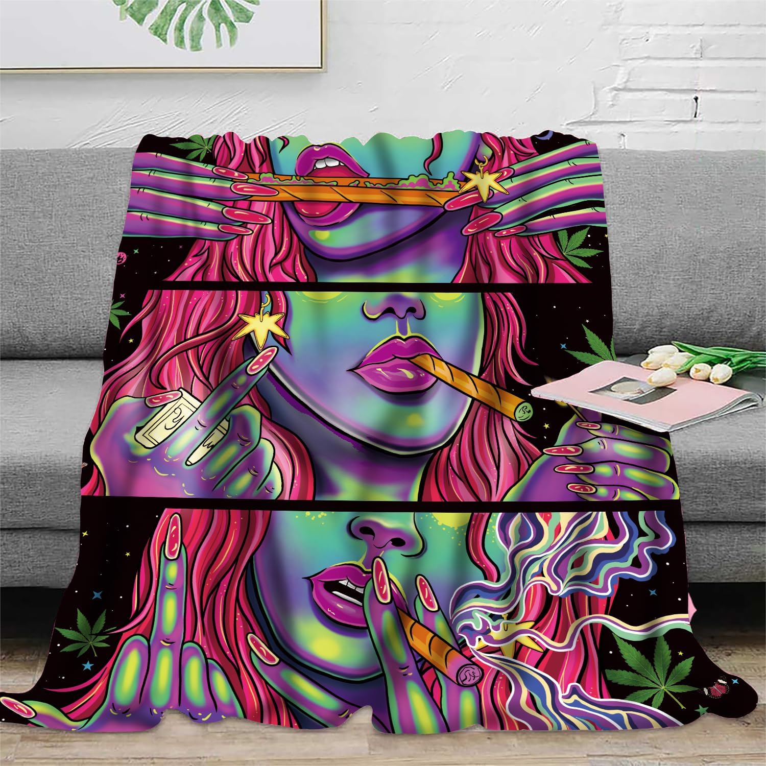 Soft Flannel Trippy Blanket Weed Blankets Trippy Smoking