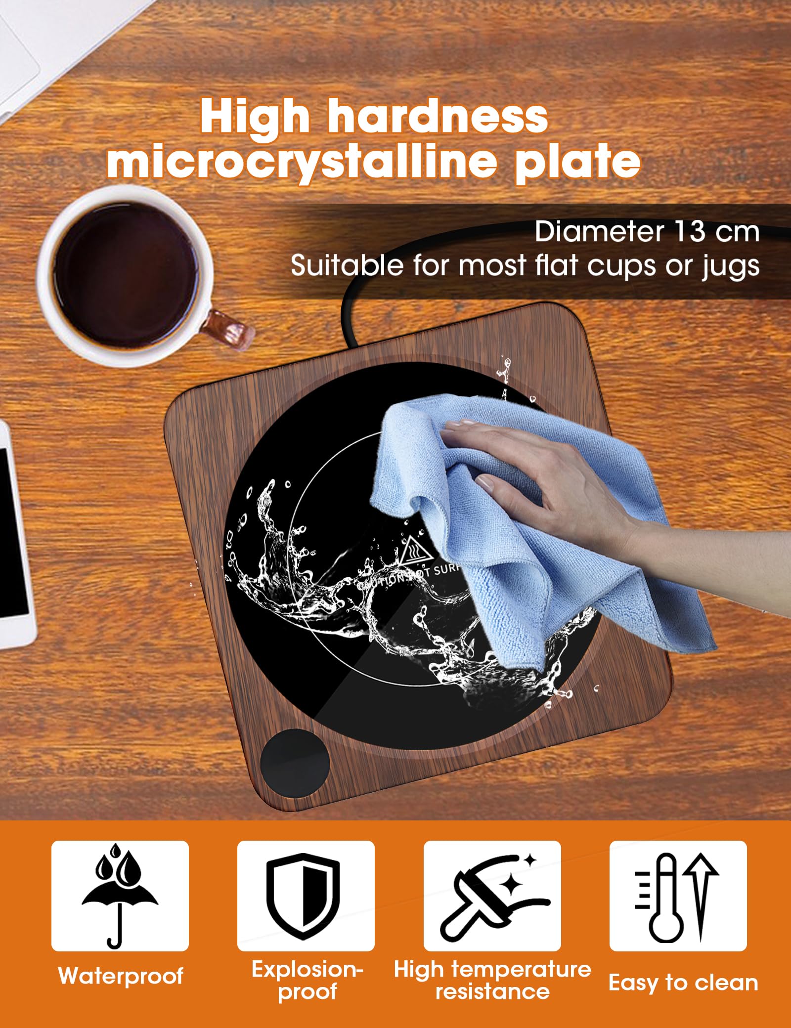 MQFORU Calentador de Tazas, Calentador de Café de Sobremesa con Indicador de Temperatura, 2-12H Apagado Automático, Calentador de Velas Inteligente, Mantén Las Bebidas Calientes