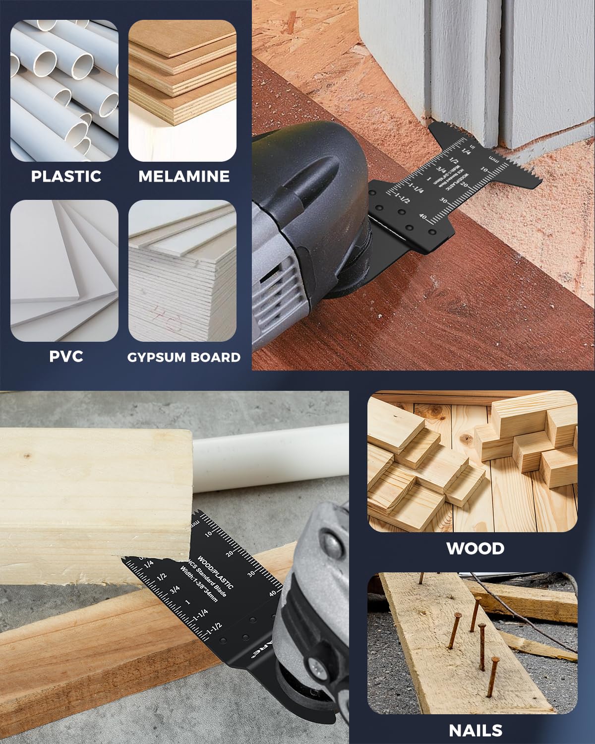 GORWARE 100 hojas de sierra oscilantes universales de madera y plástico, cuchillas multiherramienta de liberación rápida compatibles con Milwaukee, Dewalt, Makita, Rockwell, Ryobi, Craftsman