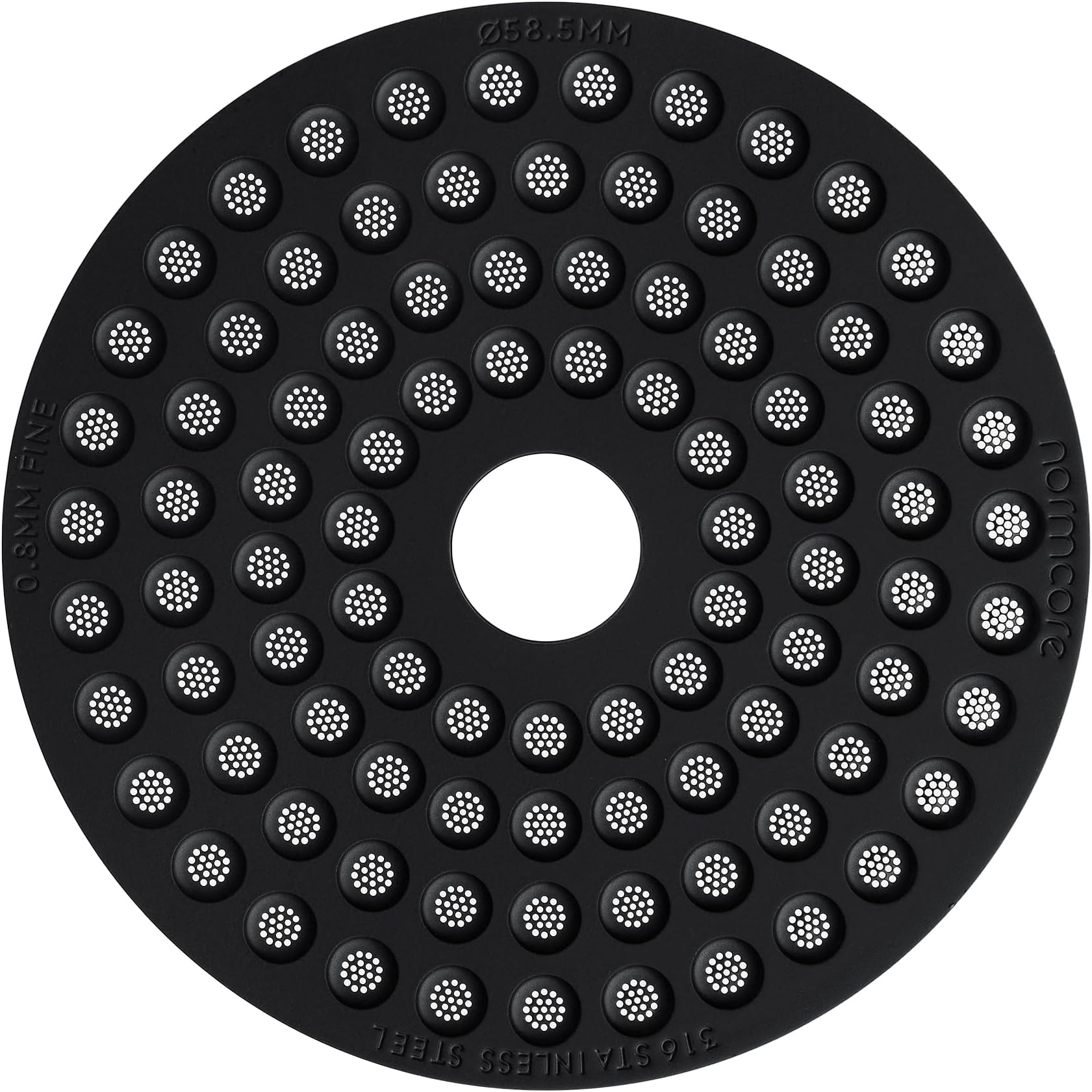 Normcore 58.5mm Espresso Pac Screen with Round Hole, Ultra Slim 0.8mm Thickness Coffee Filter Titanium PVD Coated 316 Stainless Steel Reusable Coffee Ground Filter for La Marzocco and Gaggia