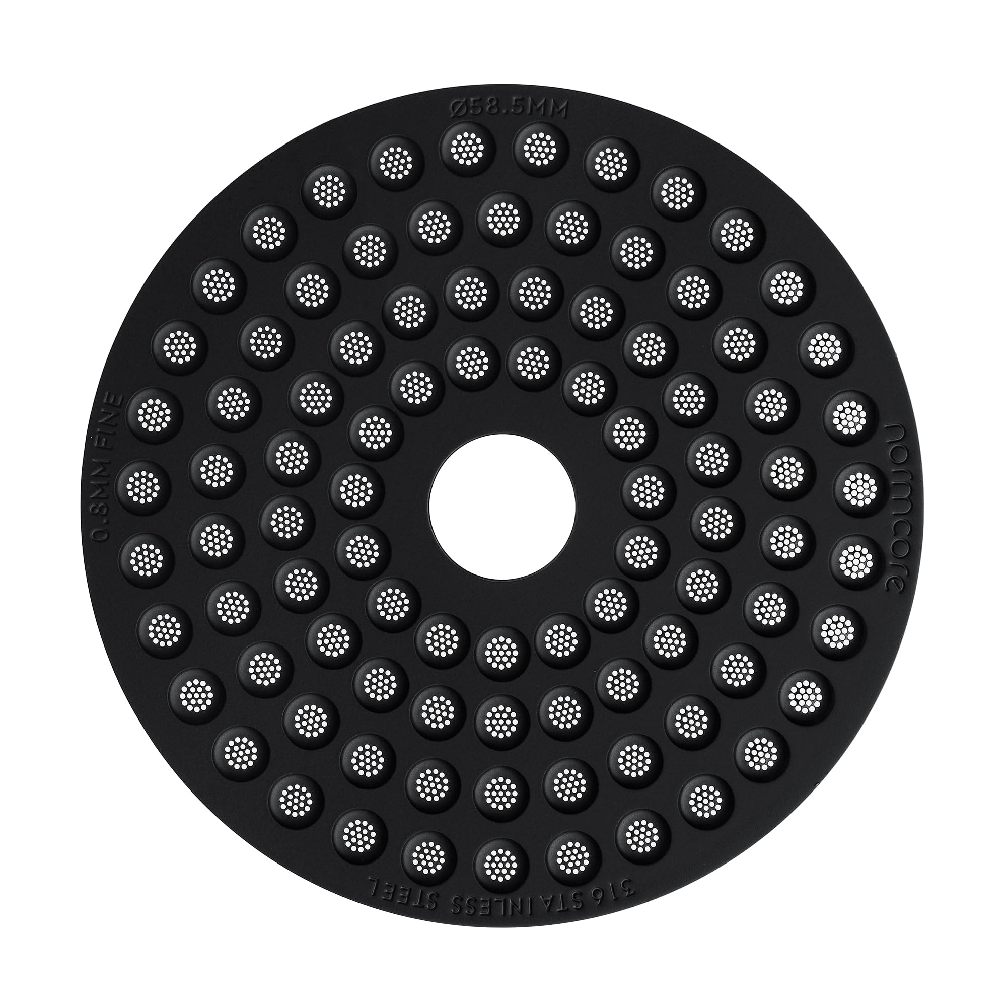 Normcore 58.5mm Espresso Pac Screen with Round Hole, Ultra Slim 0.8mm Thickness Coffee Filter Titanium PVD Coated 316 Stainless Steel Reusable Coffee Ground Filter for La Marzocco and Gaggia