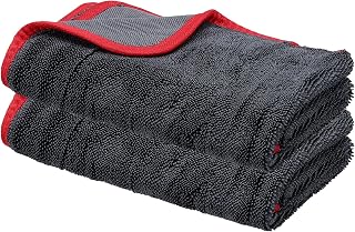 HARFINGTON 2 Pcs Car Microfiber Towels 16 x 24 Inch Ultra Absorbent Microfiber Towel Care Polishing Detailing Waxing Cloths Single Layer for Car Kitchen Window, Grey/Red(600GSM)