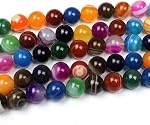 MJDCB Perles naturelles à rayures multicolores Agate Perles rondes à perte pour la fabrication de bijoux DIY Collier de bracelet (12mm)