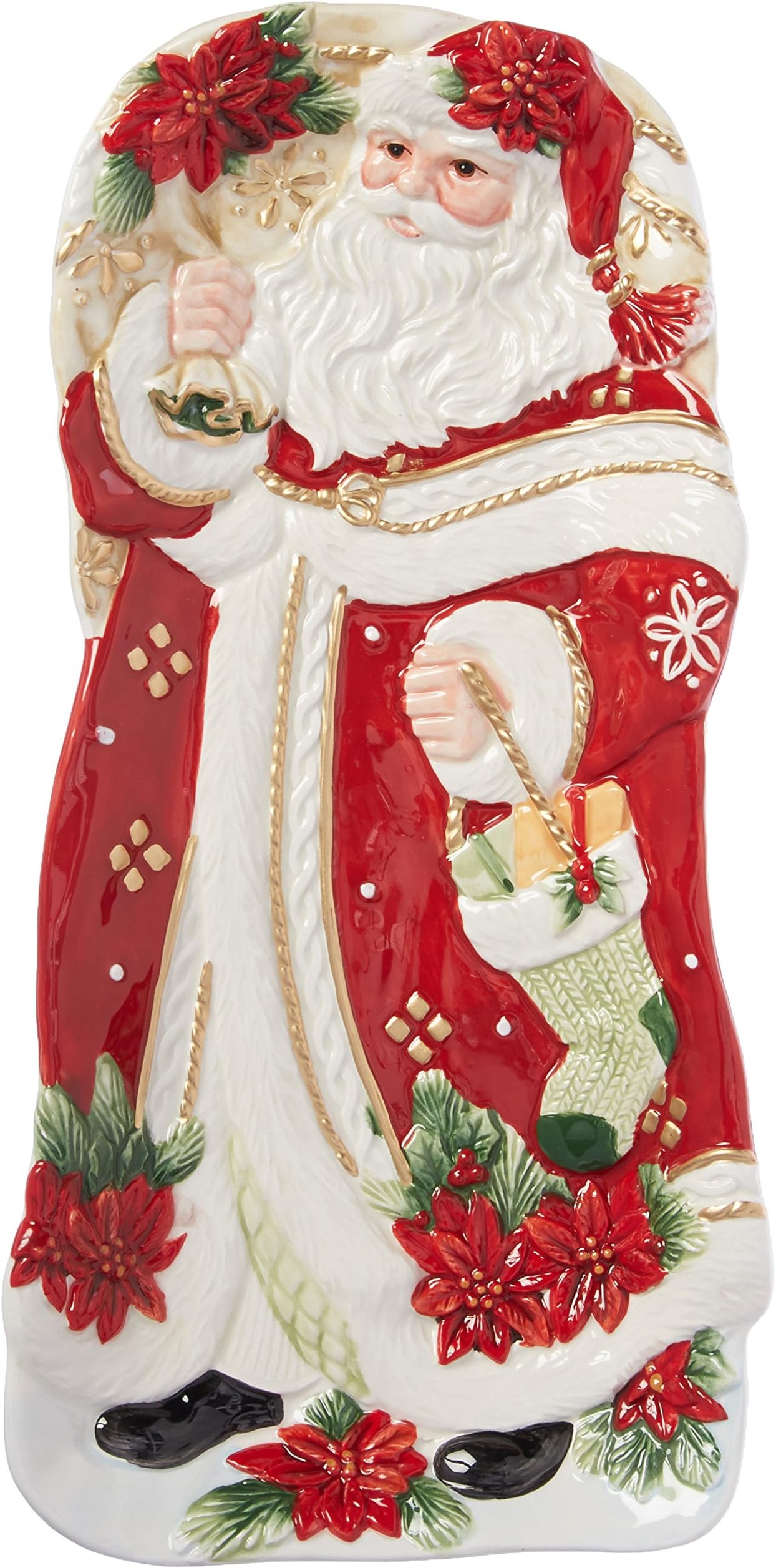 Fitz and Floyd Poinsettia Santa Elongated Serving tray, Red White