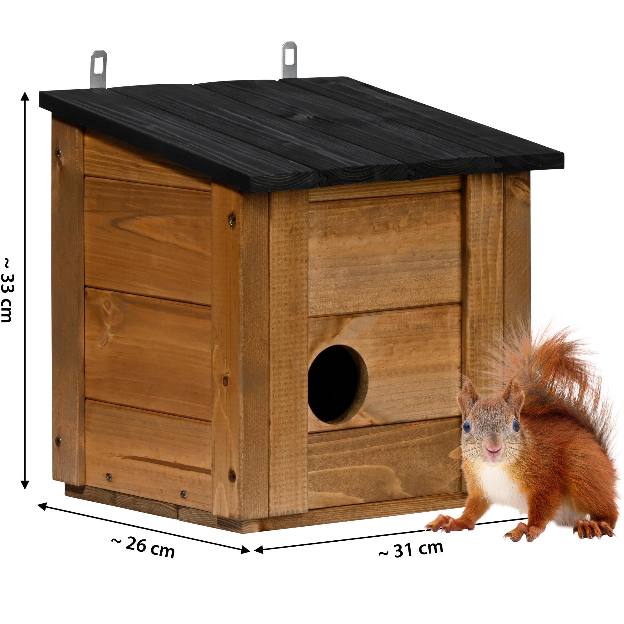 dobar® Eichhörnchenkobel mit 3 Eingängen - Eichhörnchen Futterhaus mit abnehmbarem Dach - Eichhörnchen Nistkasten zum Aufhängen - 31 x 26 x 33 cm - Braun