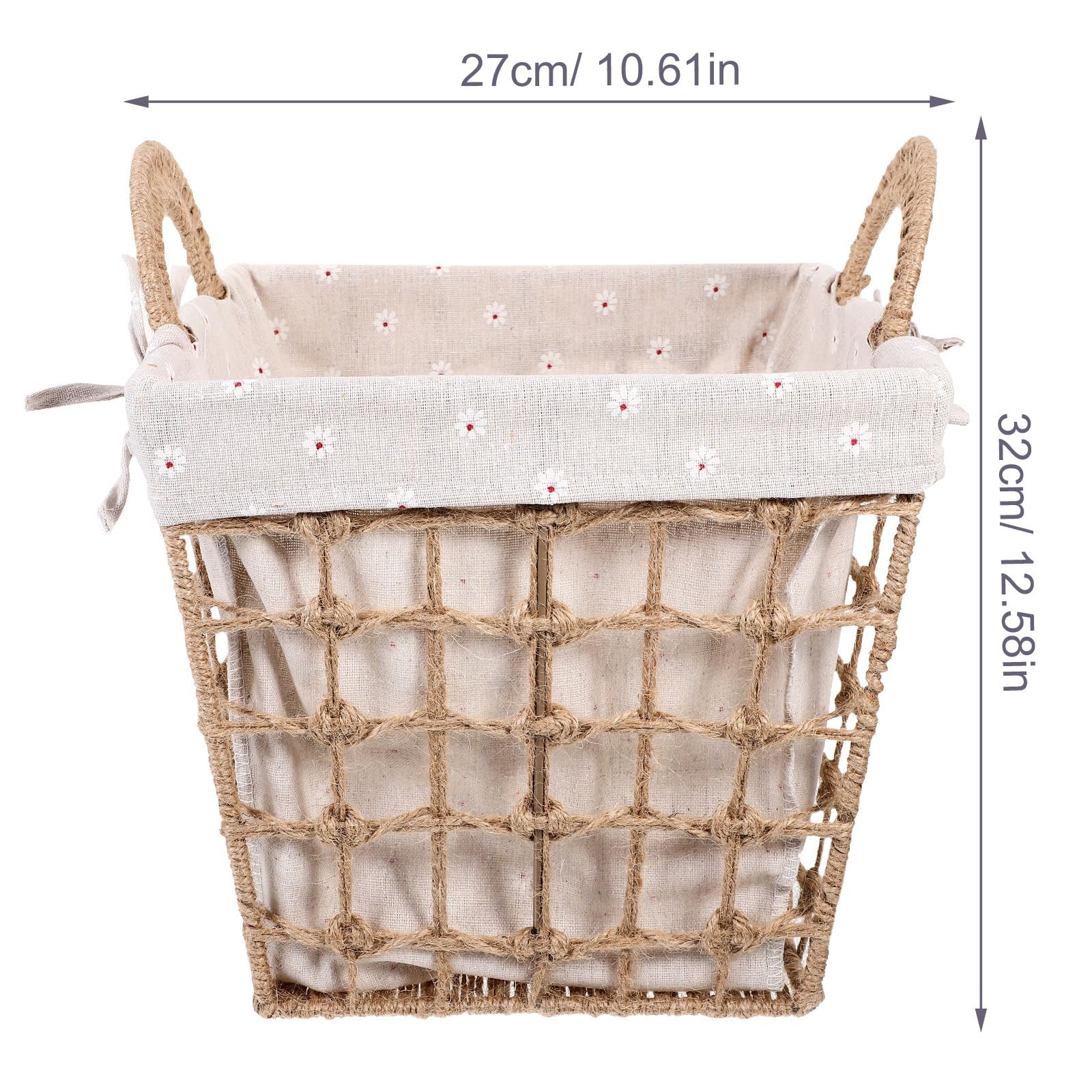 Cesta Tejida para Almacenamiento Doble Asa de Cuerda, Revestimiento de Tela y Tamaño Pequeño, Organizador Multiusos para Oficina, Cocina y Hogar