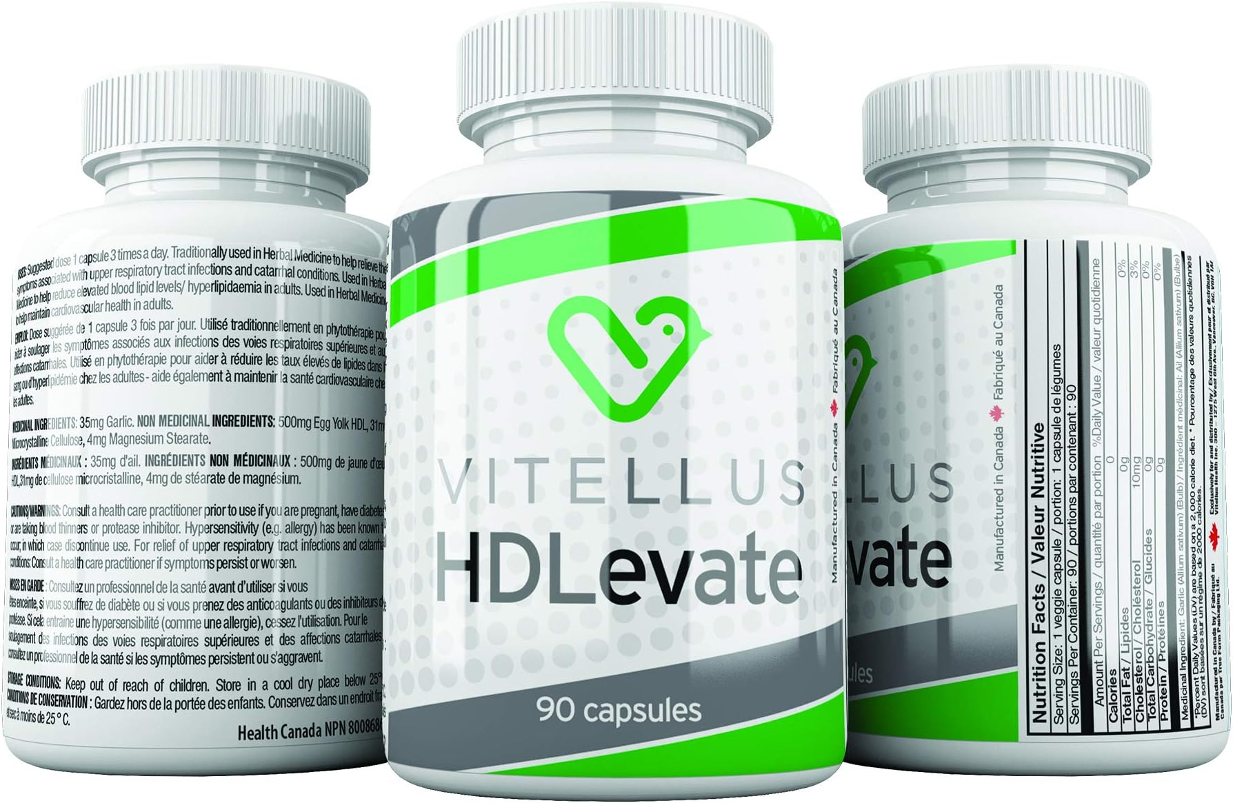 Vitellus Health HDLevate 90 Capsules (Cholesterol, Heart Health, Increase HDL, Decrease LDL)