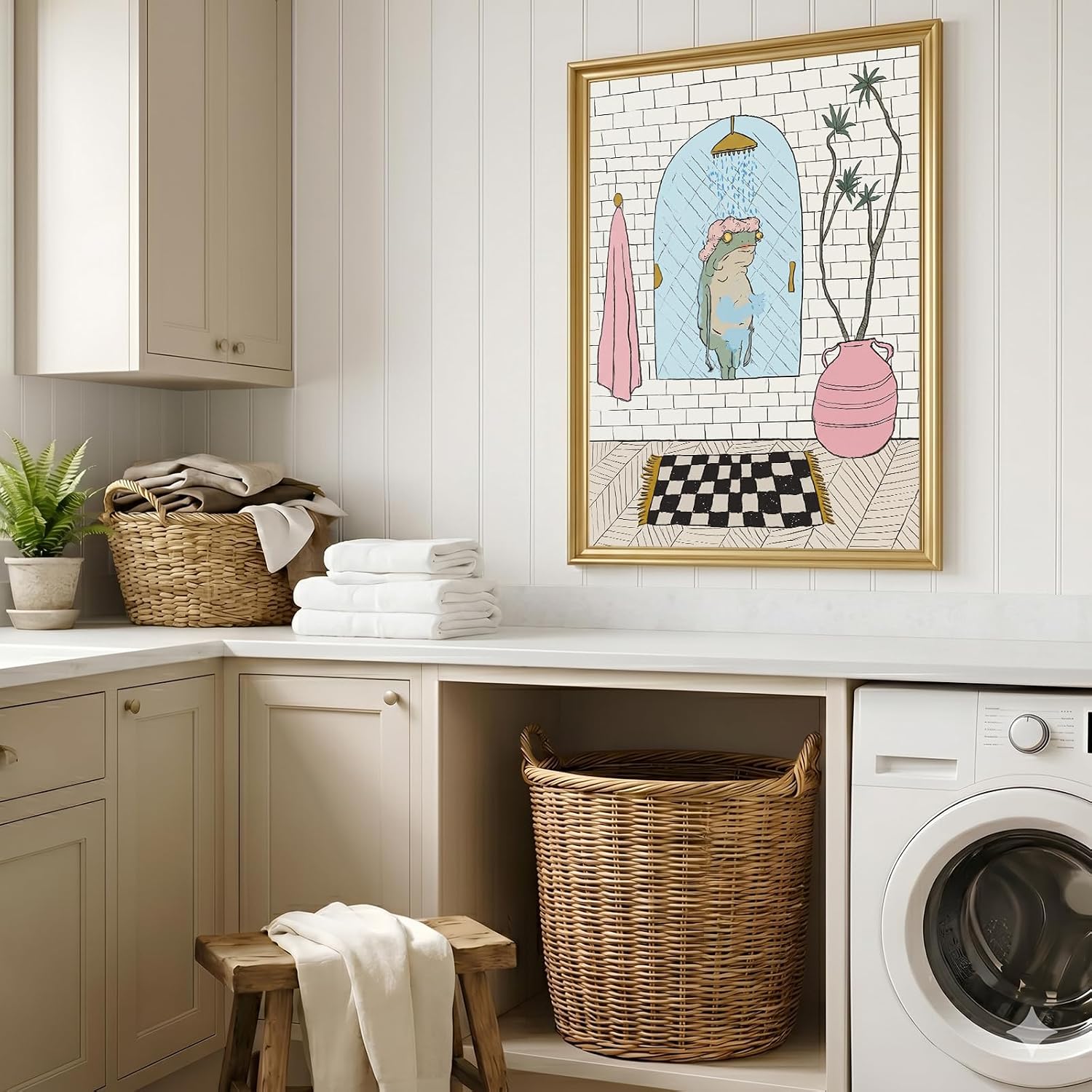 Funny Frog Bathroom Canvas Wall Art Frog Taking Shower Canvas Print Humorous Animal Wall Decor Bathroom Animal Canvas Print Painting Minimalist Artwork Decor for Toilet Washroom, 16x24inch Unframed image 3