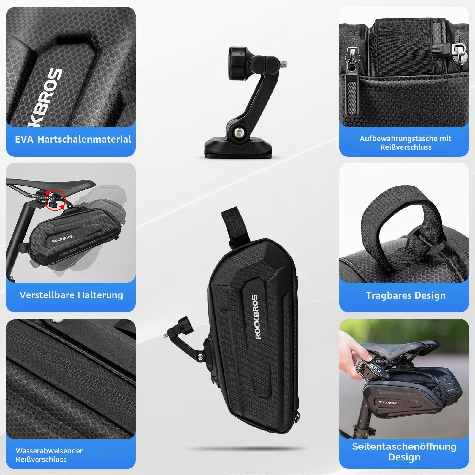 ROCKBROS Fahrrad Satteltasche Fahrradtasche Wasserabweisend 3D Hard Shell Fahrradsitz Tasche mit Schnellverschluss für MTB Rennrad 1,8L