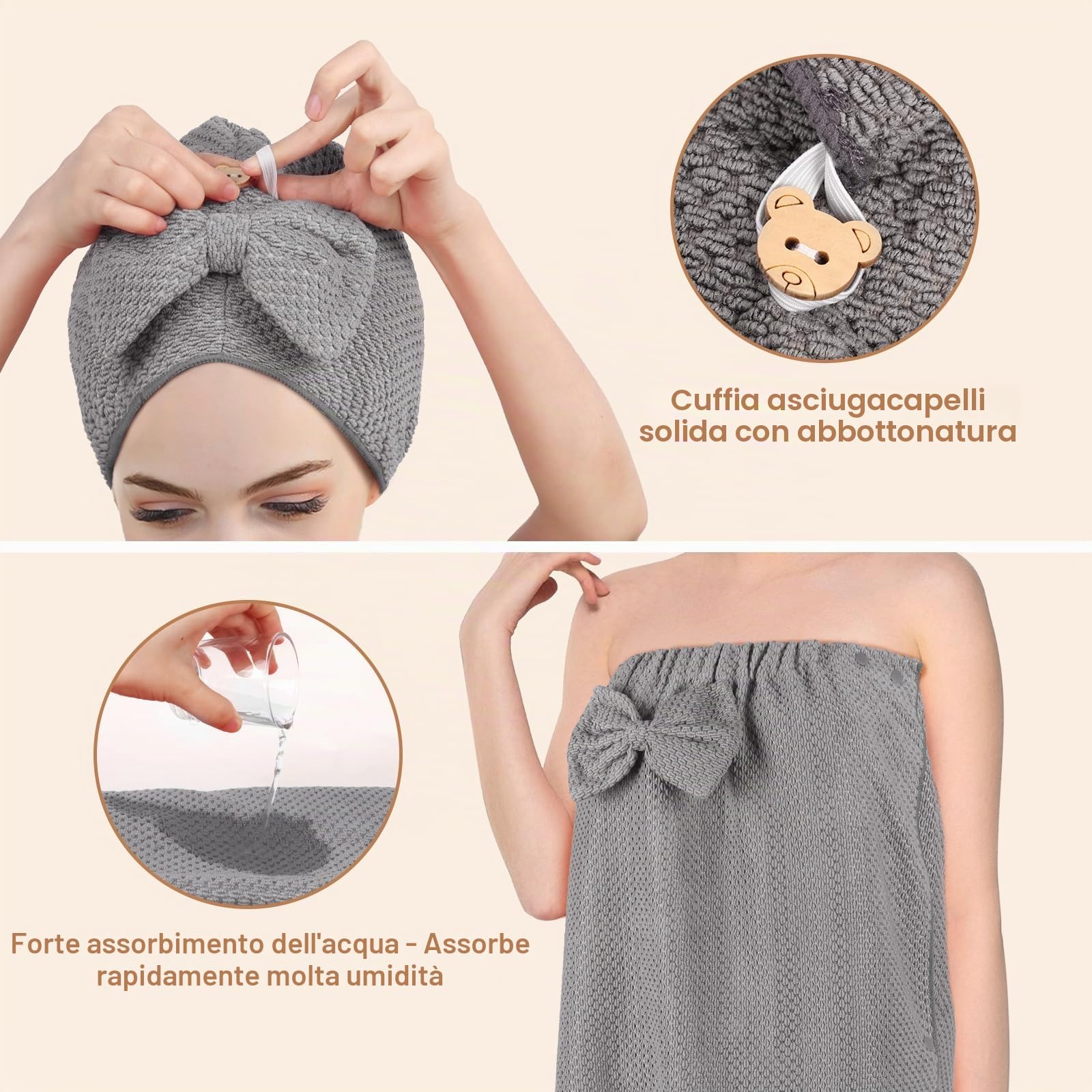 2 pezzi sauna spugna kilt accappatoio da donna con cuffia da doccia, sauna kilt da donna, asciugamano da bagno regolabile, elastico per sauna e sauna, vestibilità ideale per un'esperienza sauna