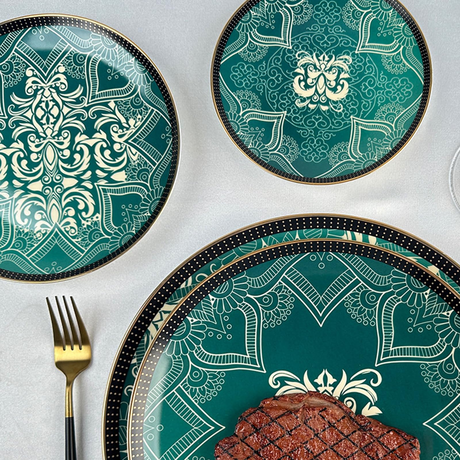 Juego de vajilla de estilo europeo, servicio para 4, juegos de vajilla de porcelana de hueso, juegos de cena de porcelana irrompible, juego de platos de carne