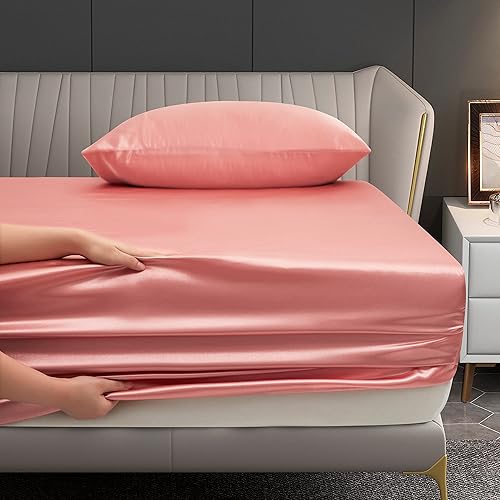 Miniatura 7 de Juego de sábanas de satén de 3 piezas, tamaño individual, sábanas de satén suaves y sedosas con 1 sábana bajera de bolsillo profundo, 1 sábana