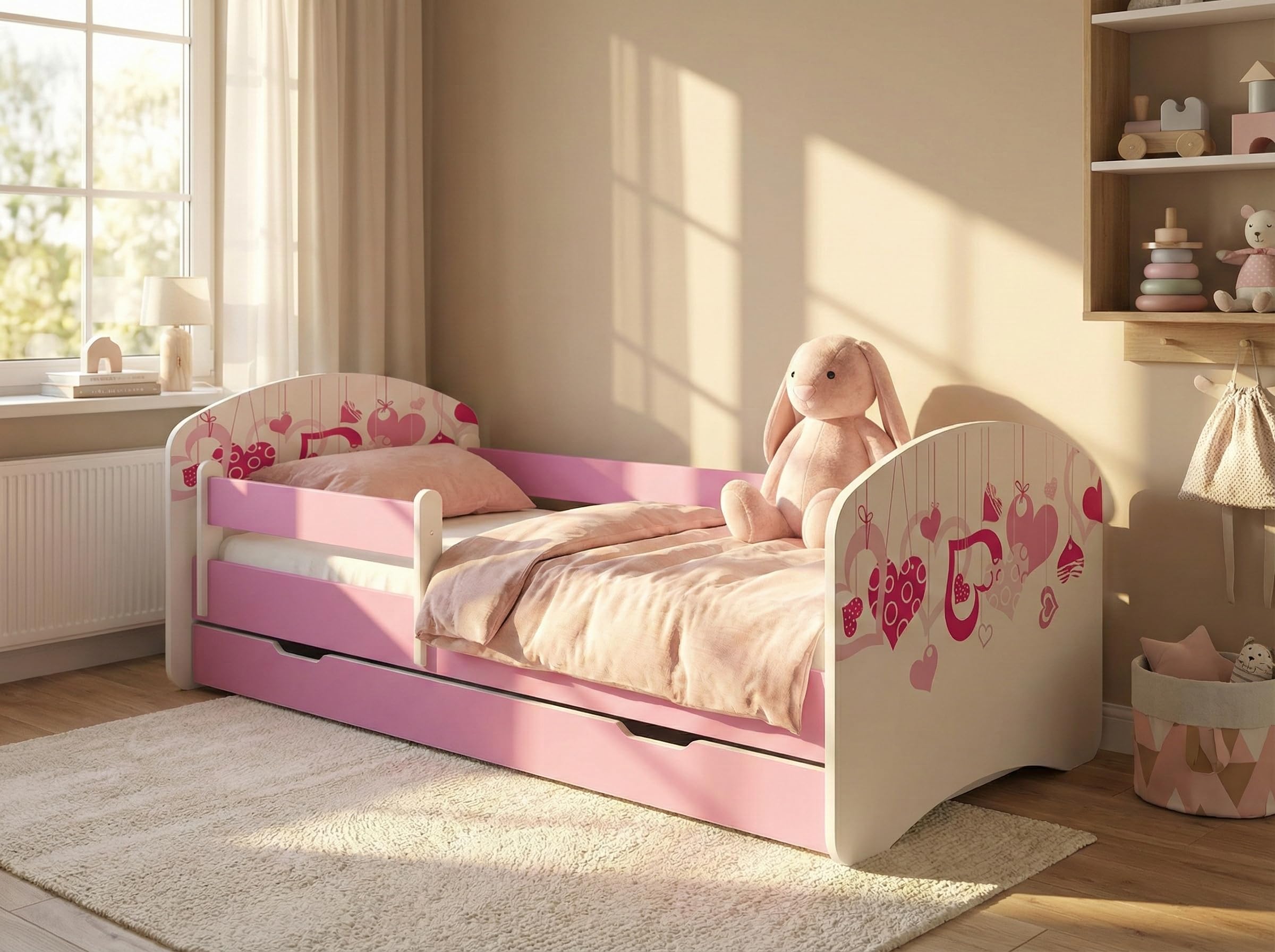 Happy Babies Berceau enfant 160x80 cm avec matelas blanc rose