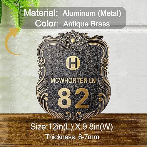 Vista 156 de Placa de dirección personalizada para vivienda con números fundidos de 12 pulgadas para exteriores, placa de identificación de dirección clásico-04