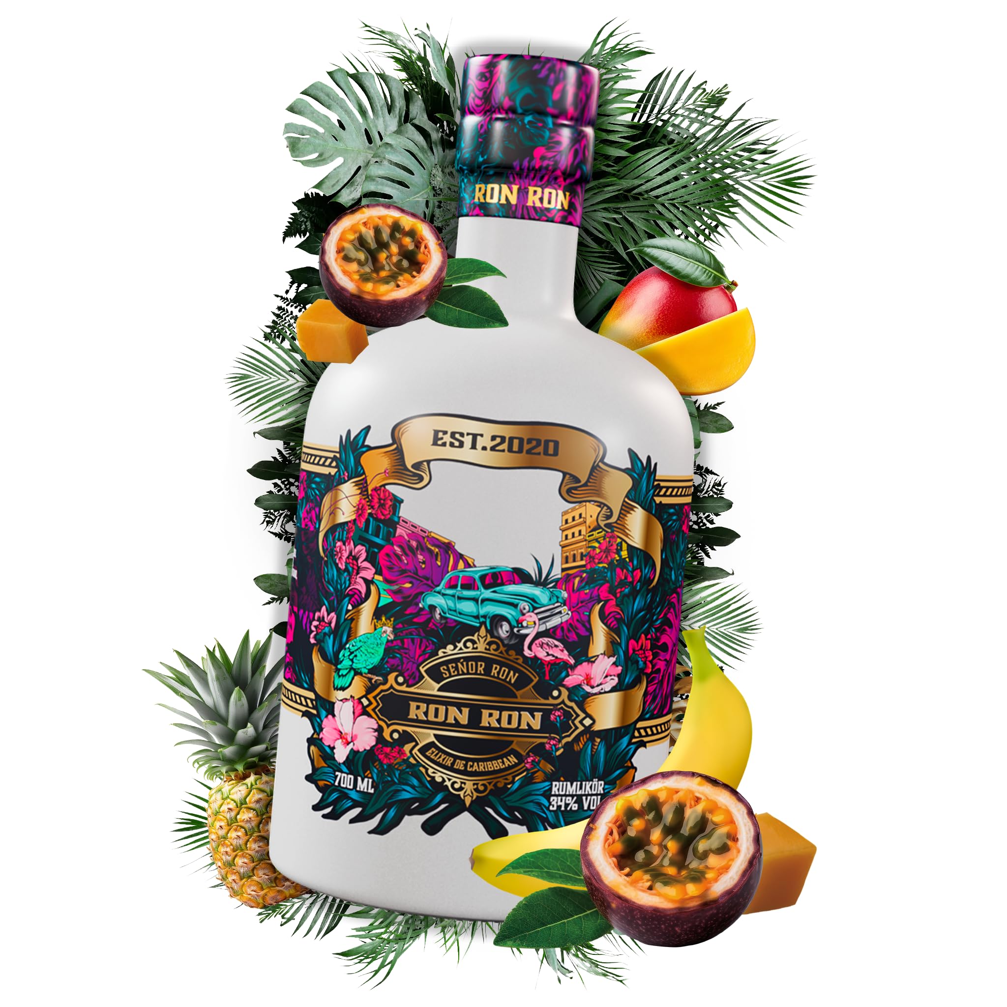 Ron Ron Rumlikör – Premium Rum mit tropischem Fruchtgeschmack & sanfter Rauchnote – 34 % vol. – handgemachter Rum-Blend aus der Karibik – ohne Zusatzstoffe – 0,7 L Flasche