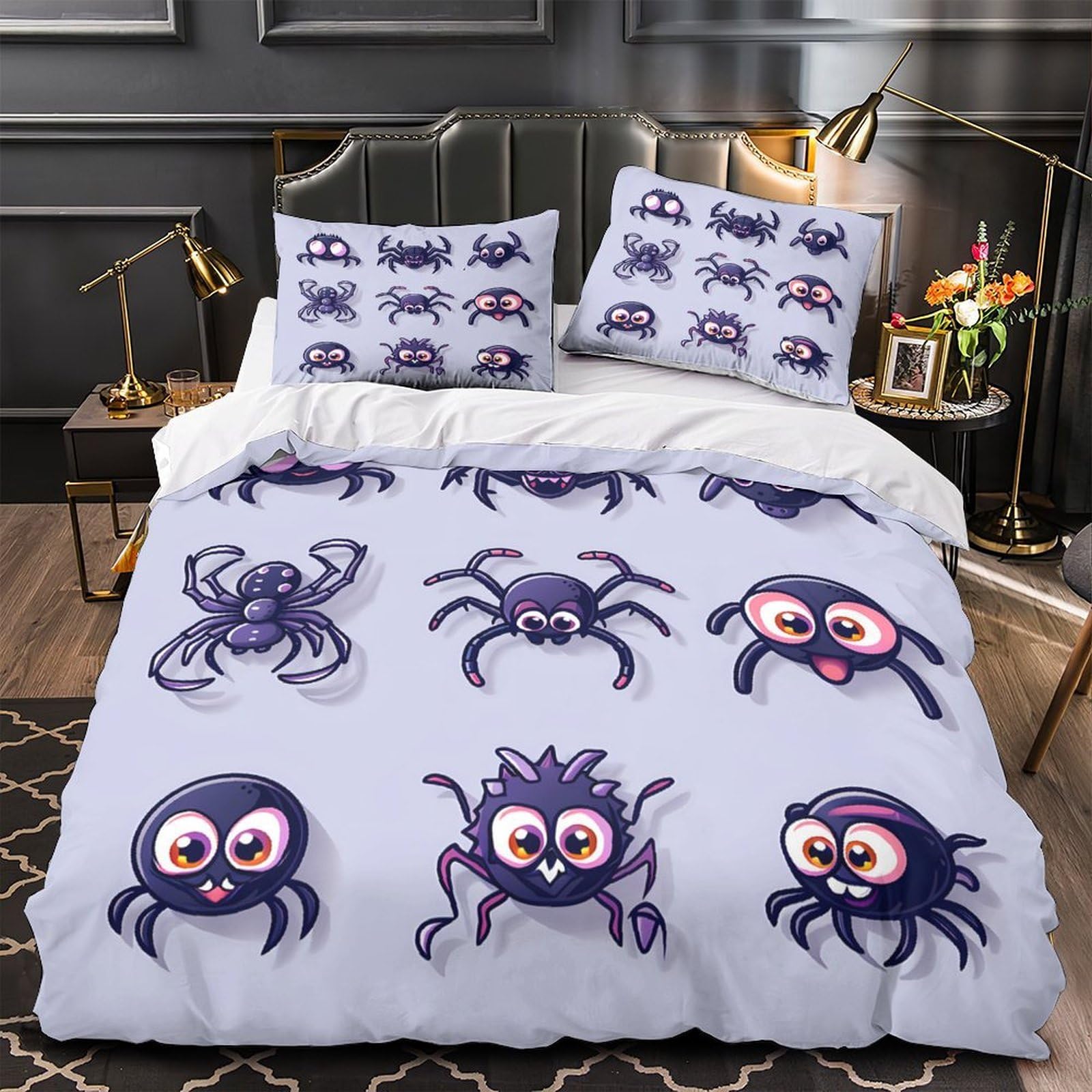 Parure de lit microfibre douce housse de couette araignée respirante lit simple 140x200