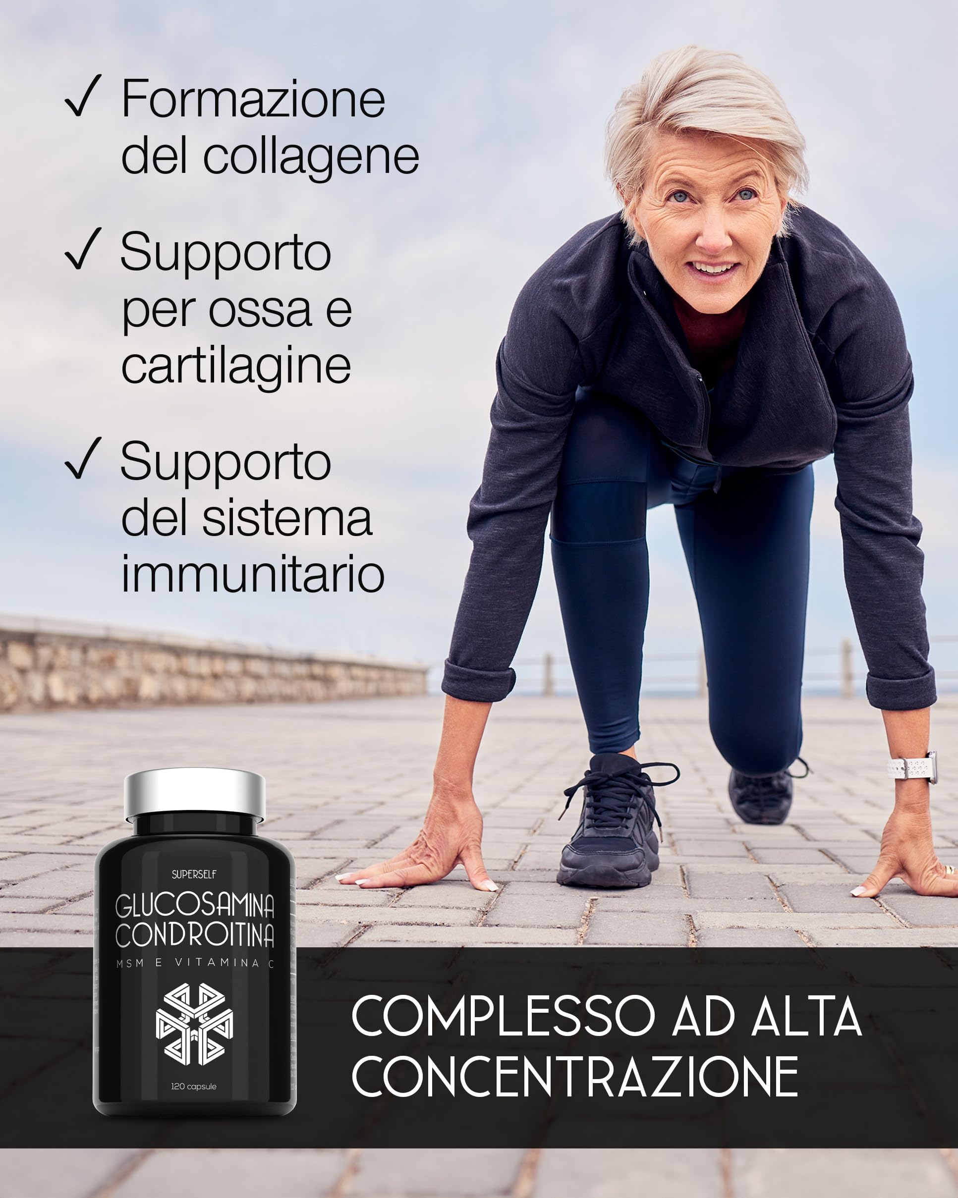 Glucosamina Condroitina MSM – Glucosamine Complex ad Alto Dosaggio - 1720 mg Glucosamina Solfato con Condroitina, MSM e Vitamina C – 120 Capsule – Integratore per Articolazioni e Cartilagine