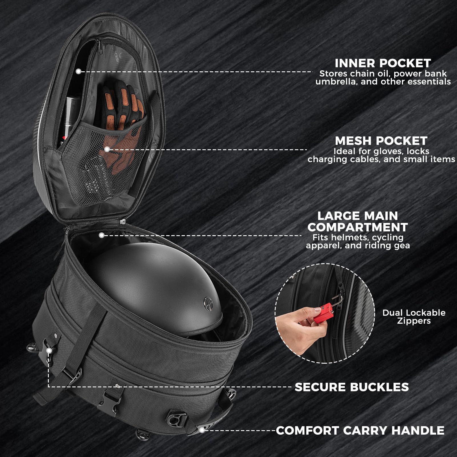 ROCKBROS Borsa Sella Posteriore Moto Zaino Guscio Rigido EVA Capacità Espandibile 20-35 L Copertura Antipioggia