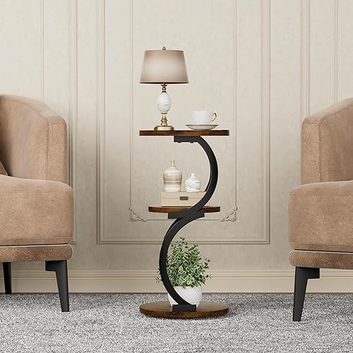 Miniatura 8 de Mesa auxiliar pequeña, mesa auxiliar redonda de 3 niveles para sala de estar, mesa de acento en forma de S para espacios pequeños, sofá, dormitorio,
