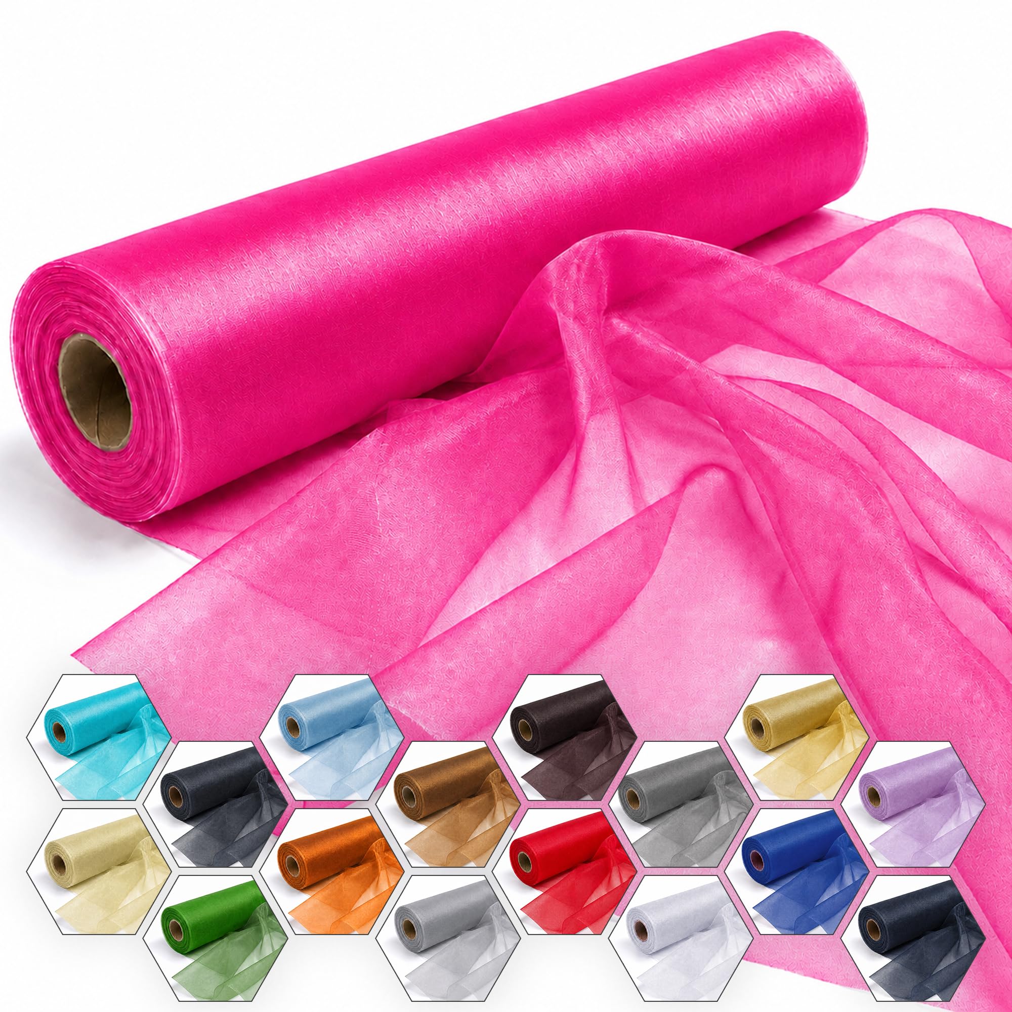 Trimming Shop Organza-Rolle, 25 m x 29 cm, schneetransparenter Glitzerstoff, elegantes Dekotuch für Stuhl, Schleife, Tischläufer, Hochzeitslocation, Partydekoration, knallpink