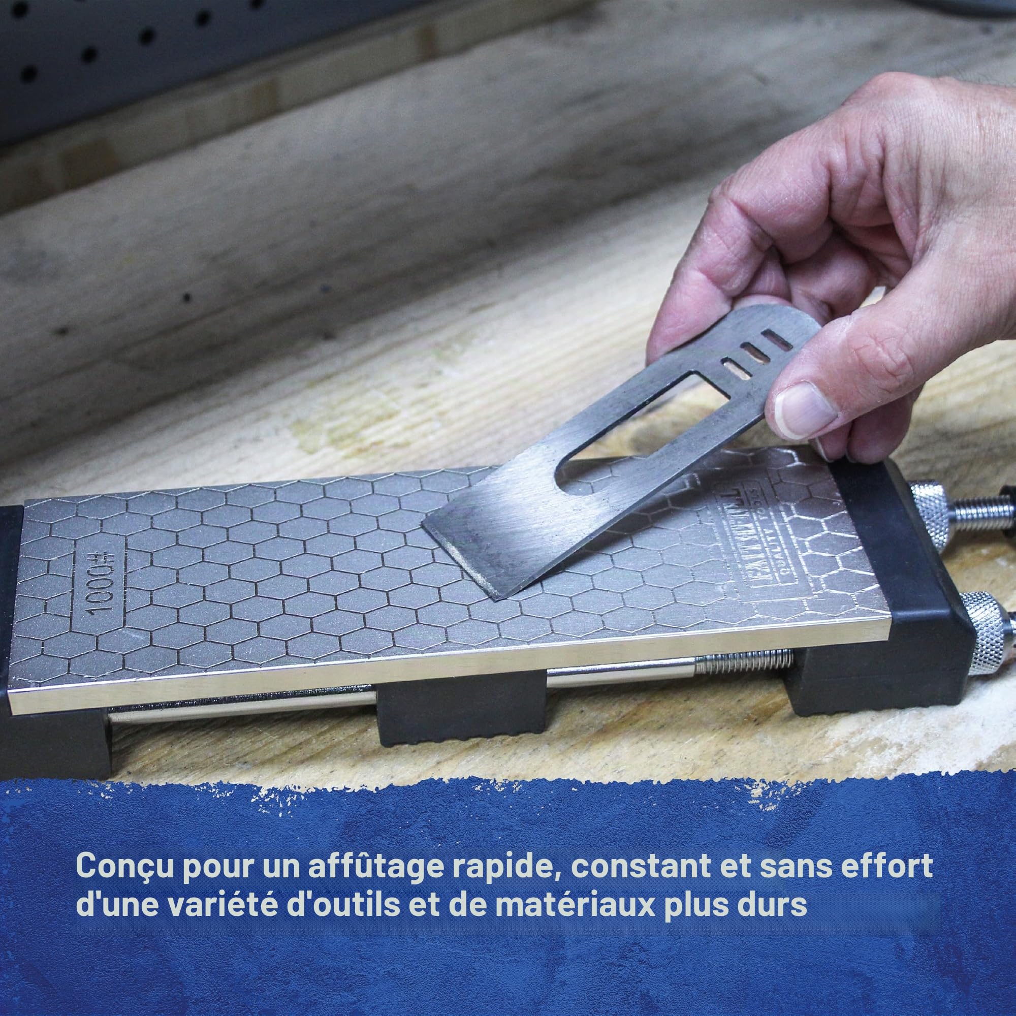 Kit de pierre à aiguiser diamantée double face Faithfull – Pierre à aiguiser avec station d'accueil et étui de rangement, grain 400 g / 1000 g pour ciseaux, fers de rabot et lames – 200 x 70 mm